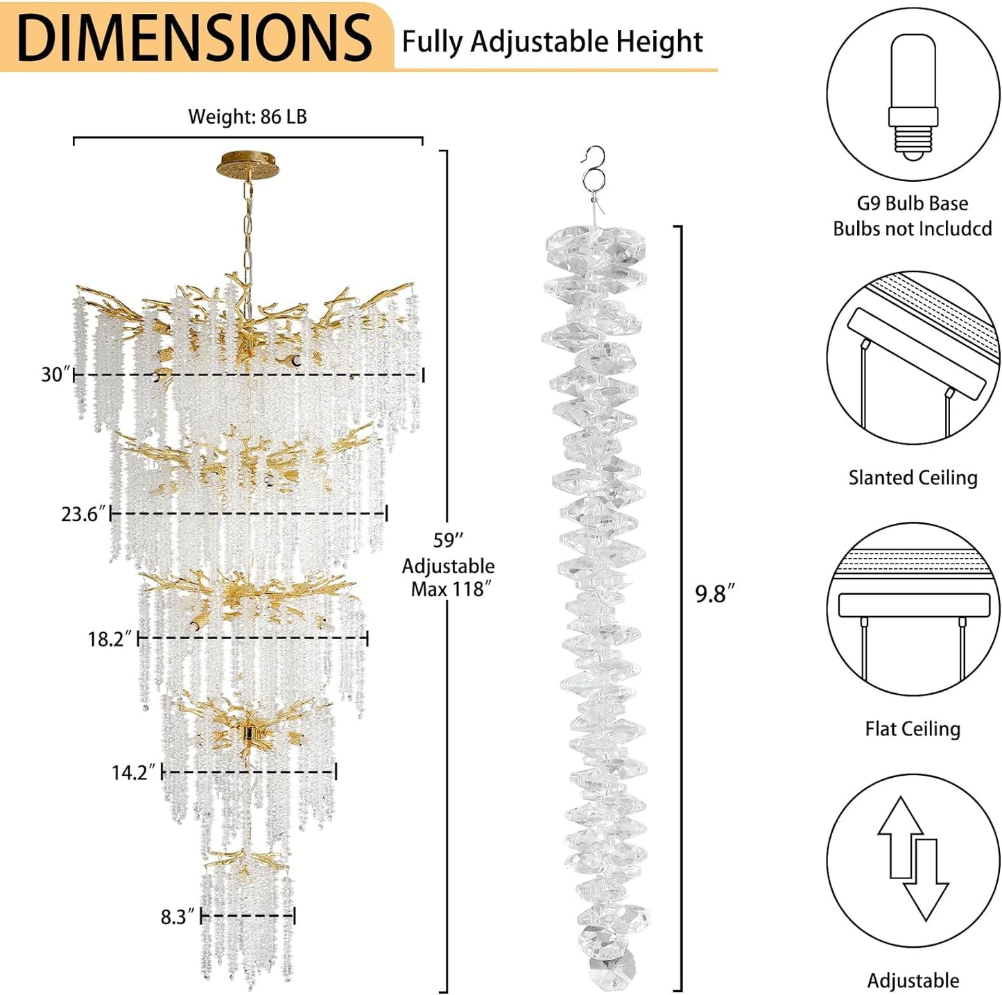 28-Lights Gold Luxury Crystal Chandelier for Dining Room, Living Room, Kitchen Island-No Bulbs Included