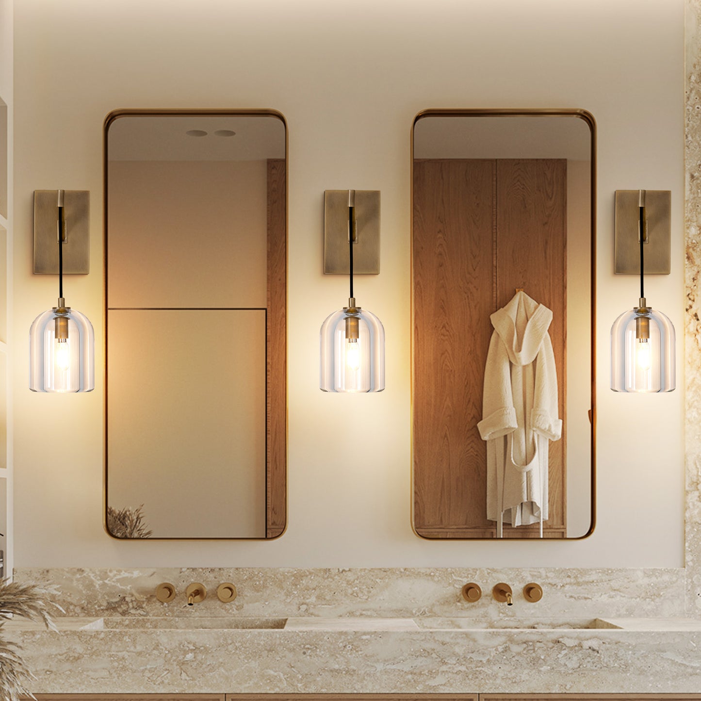 5.1 in. W 16.5 in. H 1-Light Gold Modern Crystal Wall Sconce, Indoor Hemisphere Wall Lighting with Clear Crystal Shade