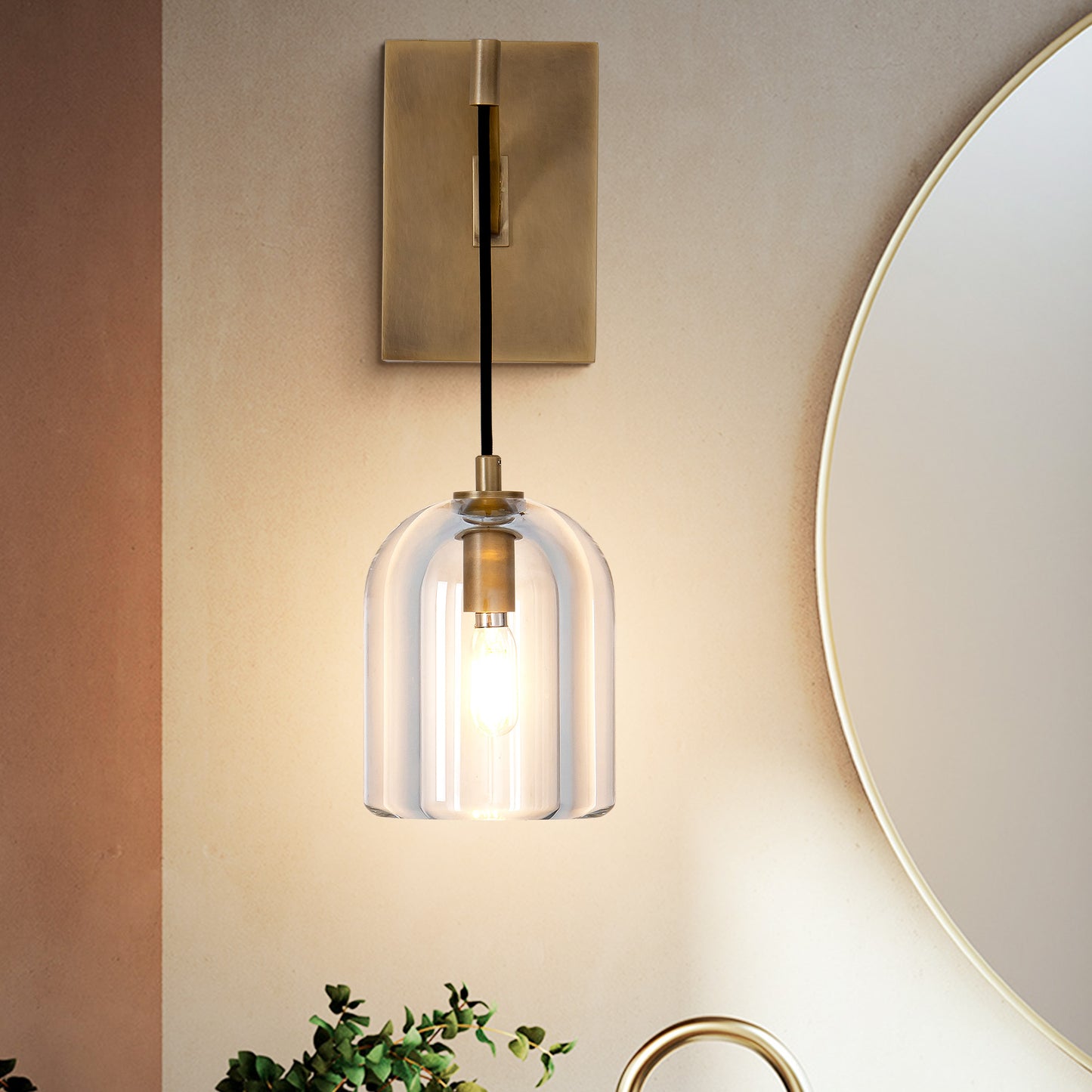 5.1 in. W 16.5 in. H 1-Light Gold Modern Crystal Wall Sconce, Indoor Hemisphere Wall Lighting with Clear Crystal Shade