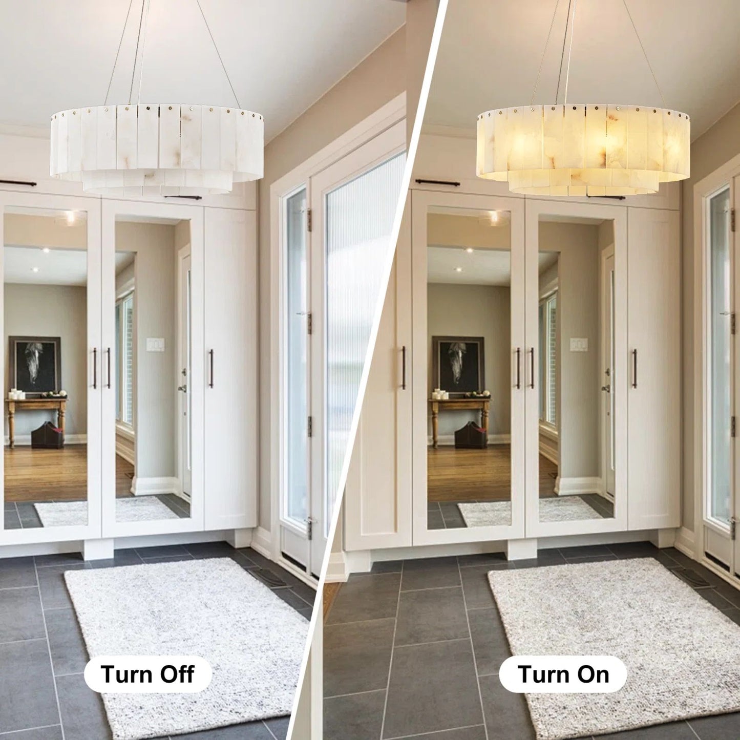 10-Light White Alabaster Chandelier, Modern Round Chandelier for Dining Room, Living Room, Kitchen Island