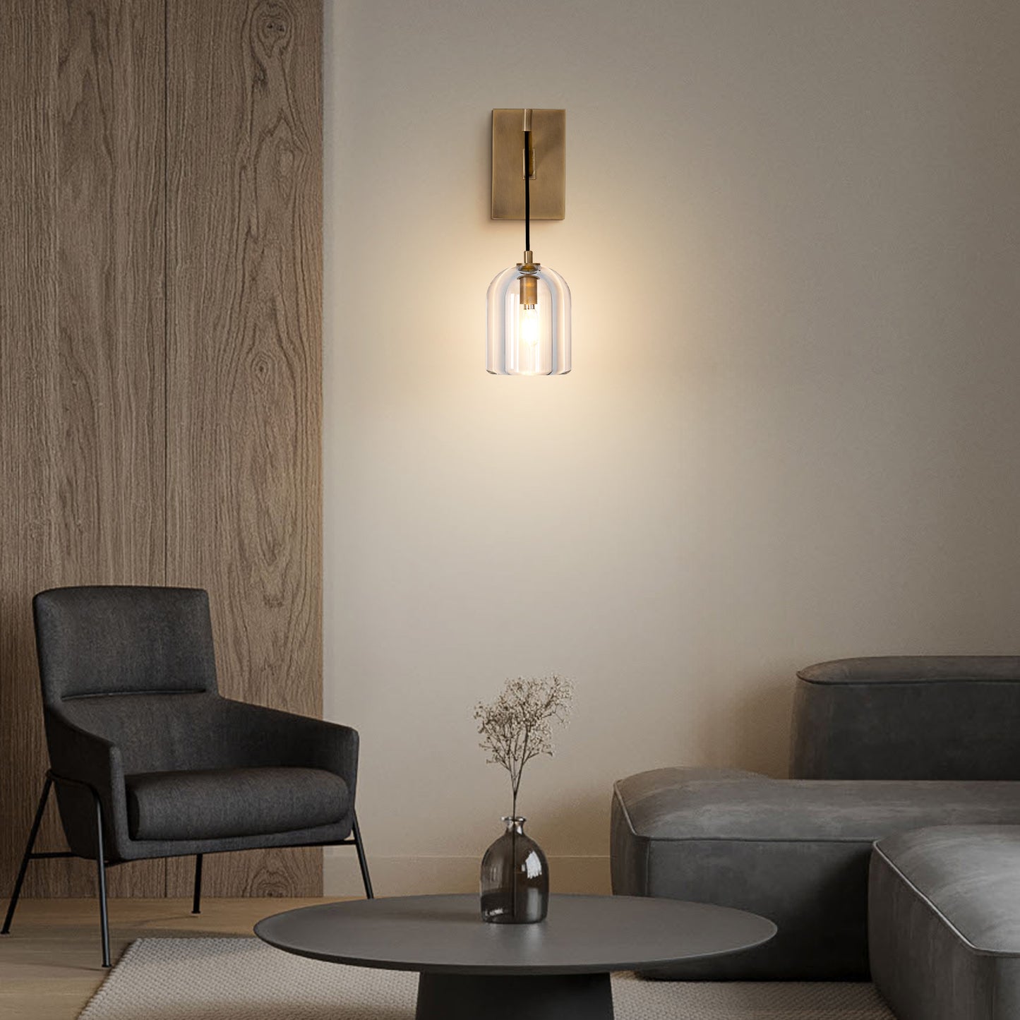 5.1 in. W 16.5 in. H 1-Light Gold Modern Crystal Wall Sconce, Indoor Hemisphere Wall Lighting with Clear Crystal Shade