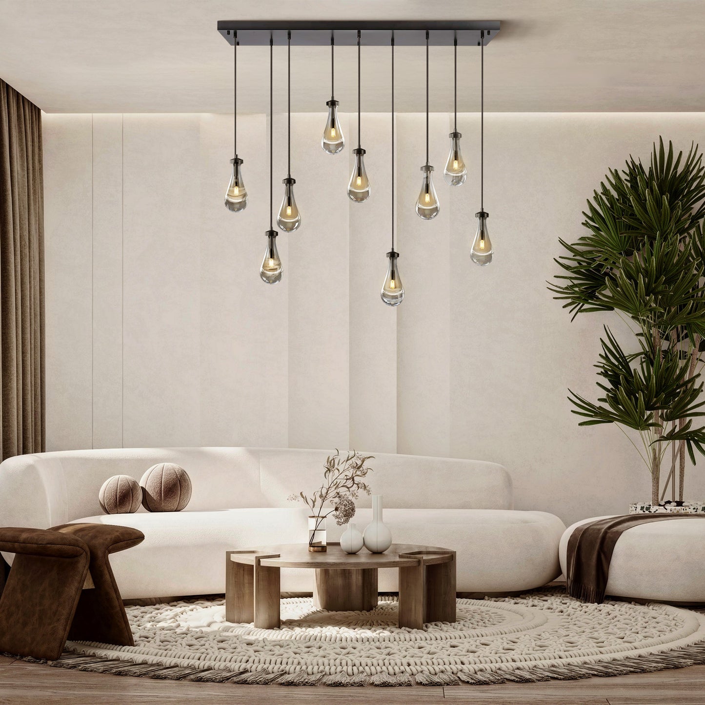 9-Lights Black Raindrop Chandelier, Modern Glass Pendant Light for Living Room, Kitchen Island, Bulb Included