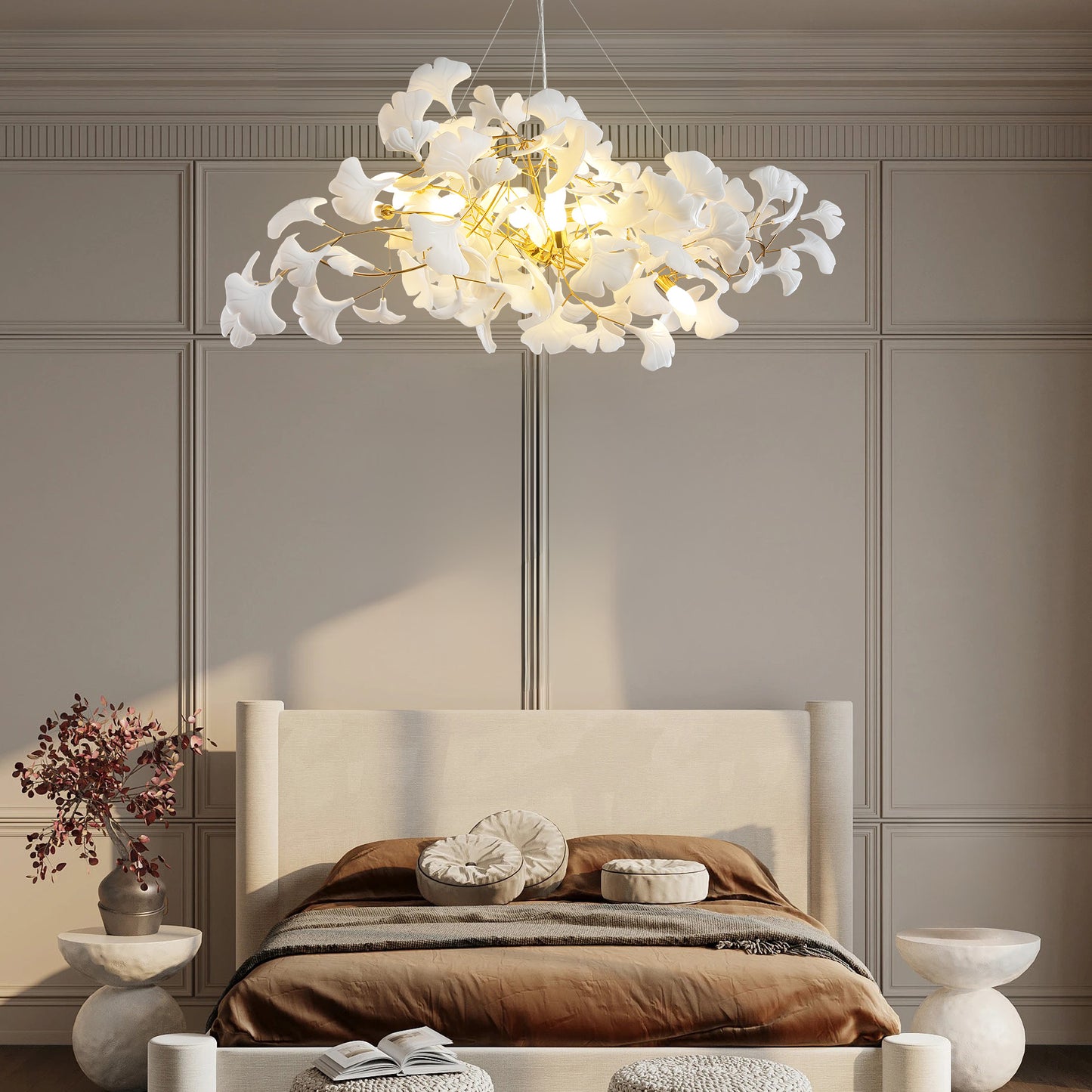 10 Light Gold Chandelier, Luxury Ginkgo Branch Chandelier for Living Room, Dining Room, Foyer, Kitchen Island-L59 in.