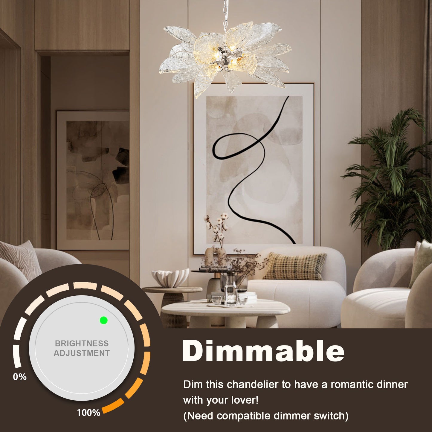 D23 in. 16-Light Silver Modern Chandelier, Crystal Leaf Chandelier for Bedroom, Dining Room, Living Room, Foyer
