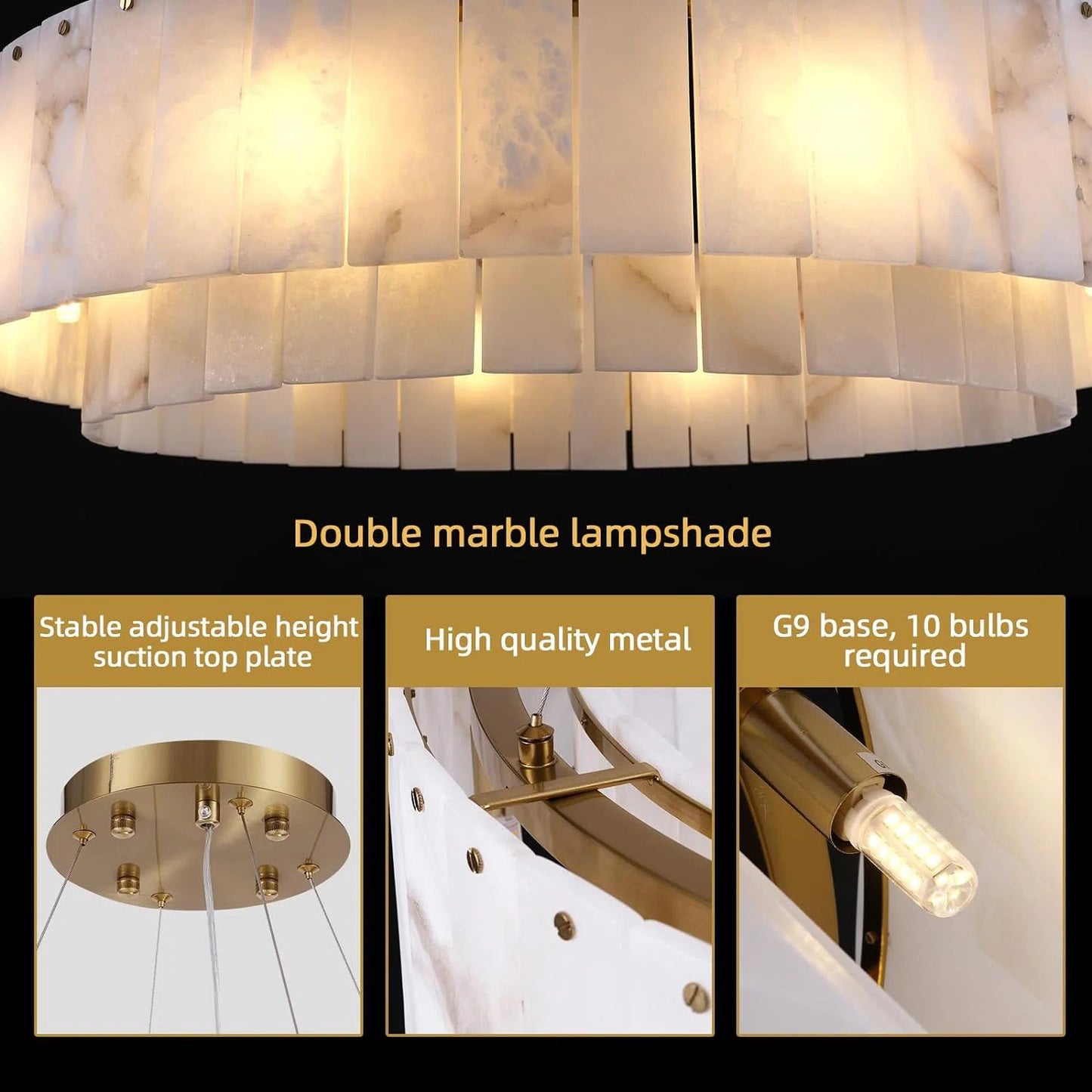 10-Light White Alabaster Chandelier, Modern Round Chandelier for Dining Room, Living Room, Kitchen Island