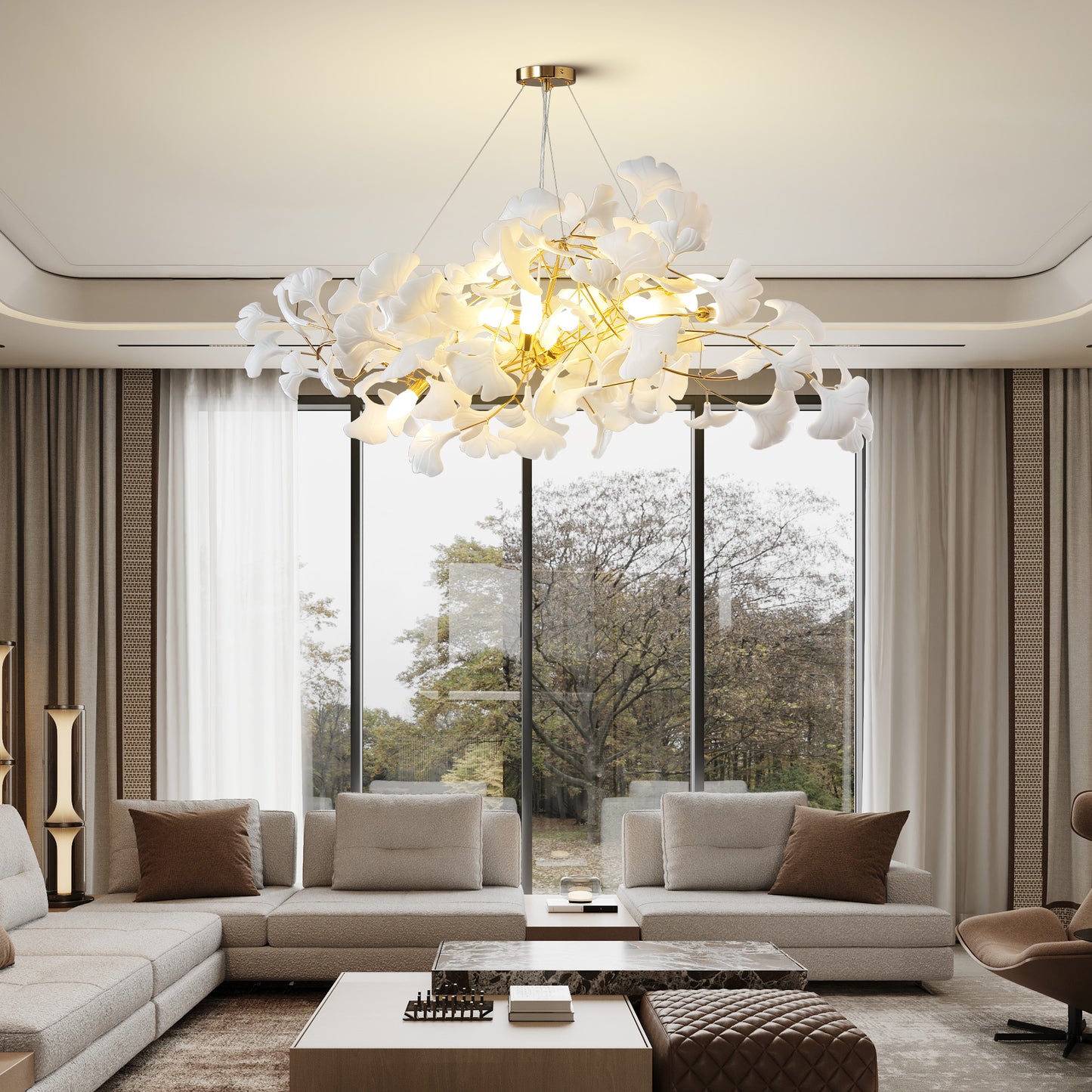 10 Light Gold Chandelier, Luxury Ginkgo Branch Chandelier for Living Room, Dining Room, Foyer, Kitchen Island-L59 in.