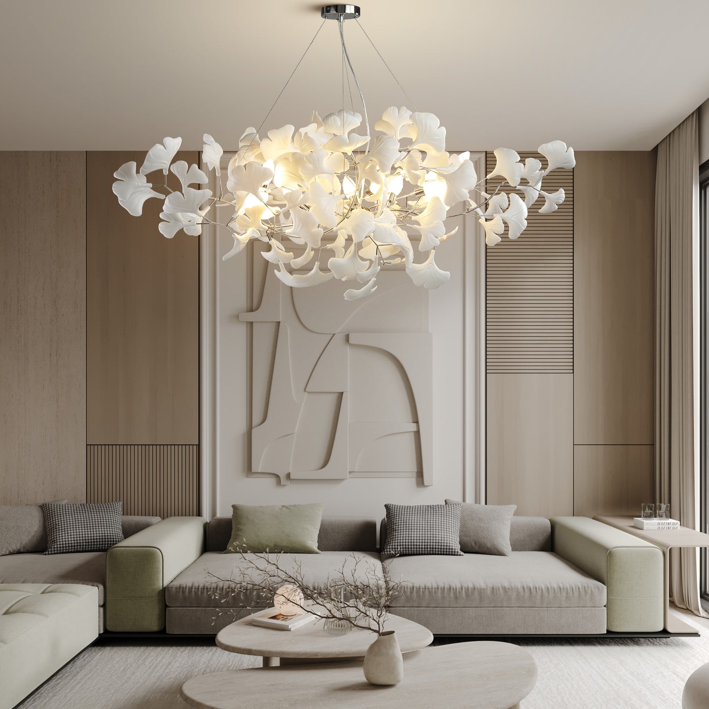 10 Light Silver Chandelier, Luxury Ginkgo Branch Chandelier for Living Room, Dining Room, Foyer, Kitchen Island-L59 in.