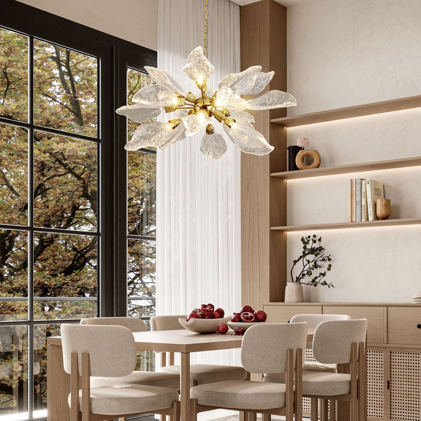 D31.5 in. 18-Light Gold Modern Chandelier, Crystal Leaf Chandelier for Bedroom, Dining Room, Living Room, Foyer