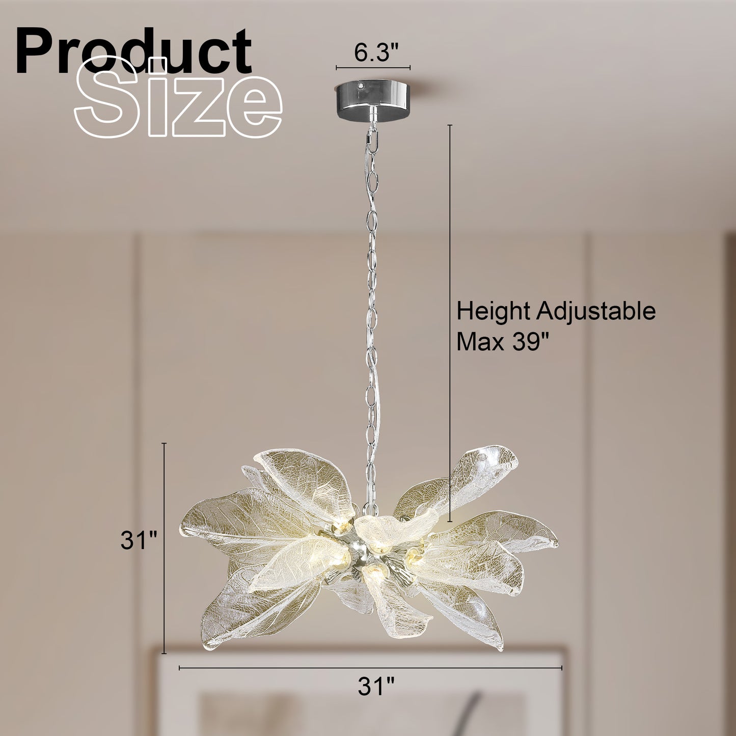 D23 in. 16-Light Silver Modern Chandelier, Crystal Leaf Chandelier for Bedroom, Dining Room, Living Room, Foyer