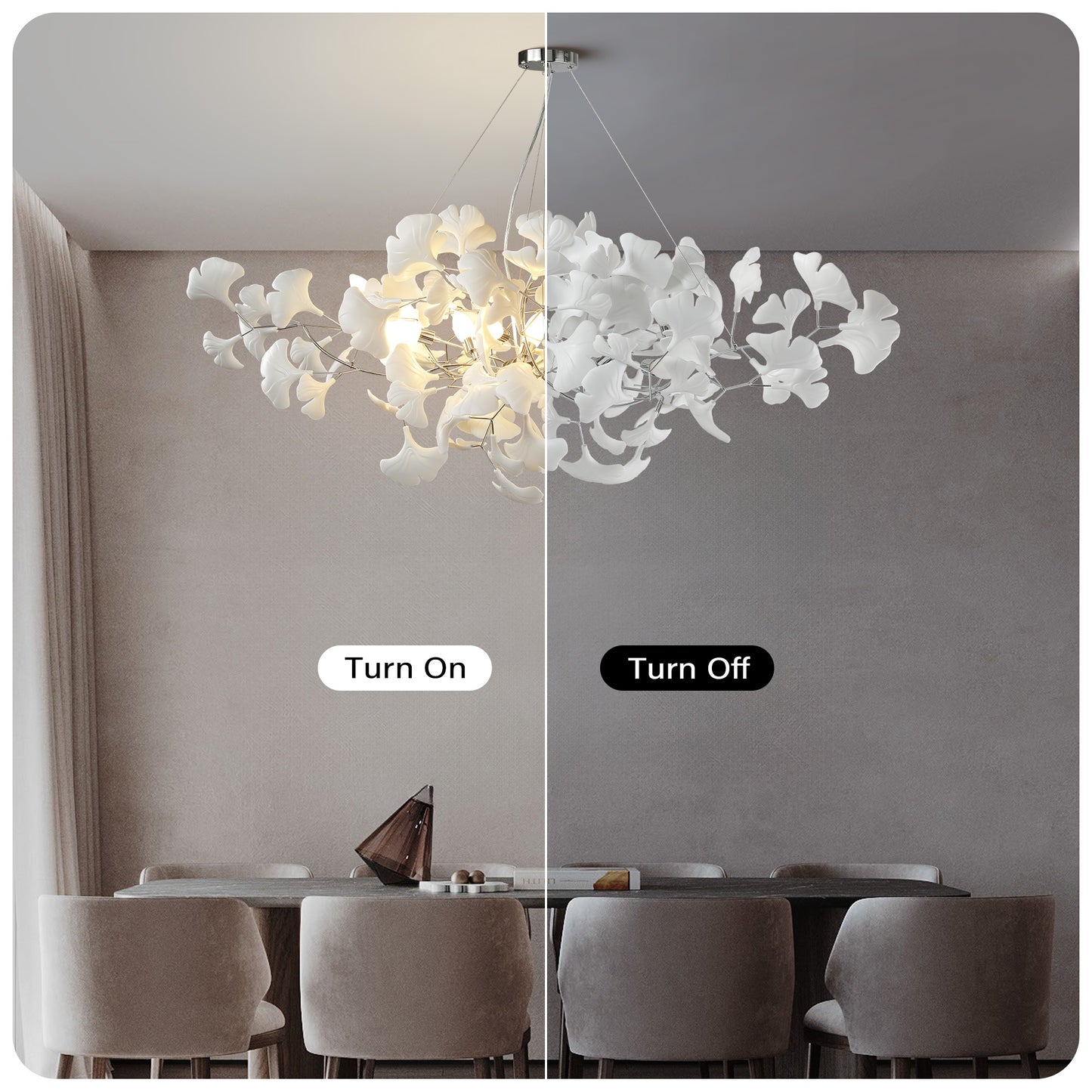 10 Light Silver Chandelier, Luxury Ginkgo Branch Chandelier for Living Room, Dining Room, Foyer, Kitchen Island-L59 in.