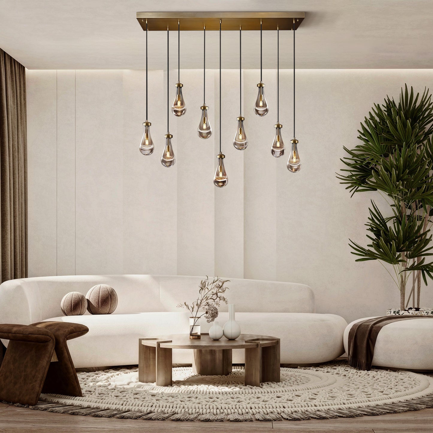 9-Light Gold Raindrop Chandelier, Modern Glass Pendant Light for Living Room, Kitchen Island, Bulb Included