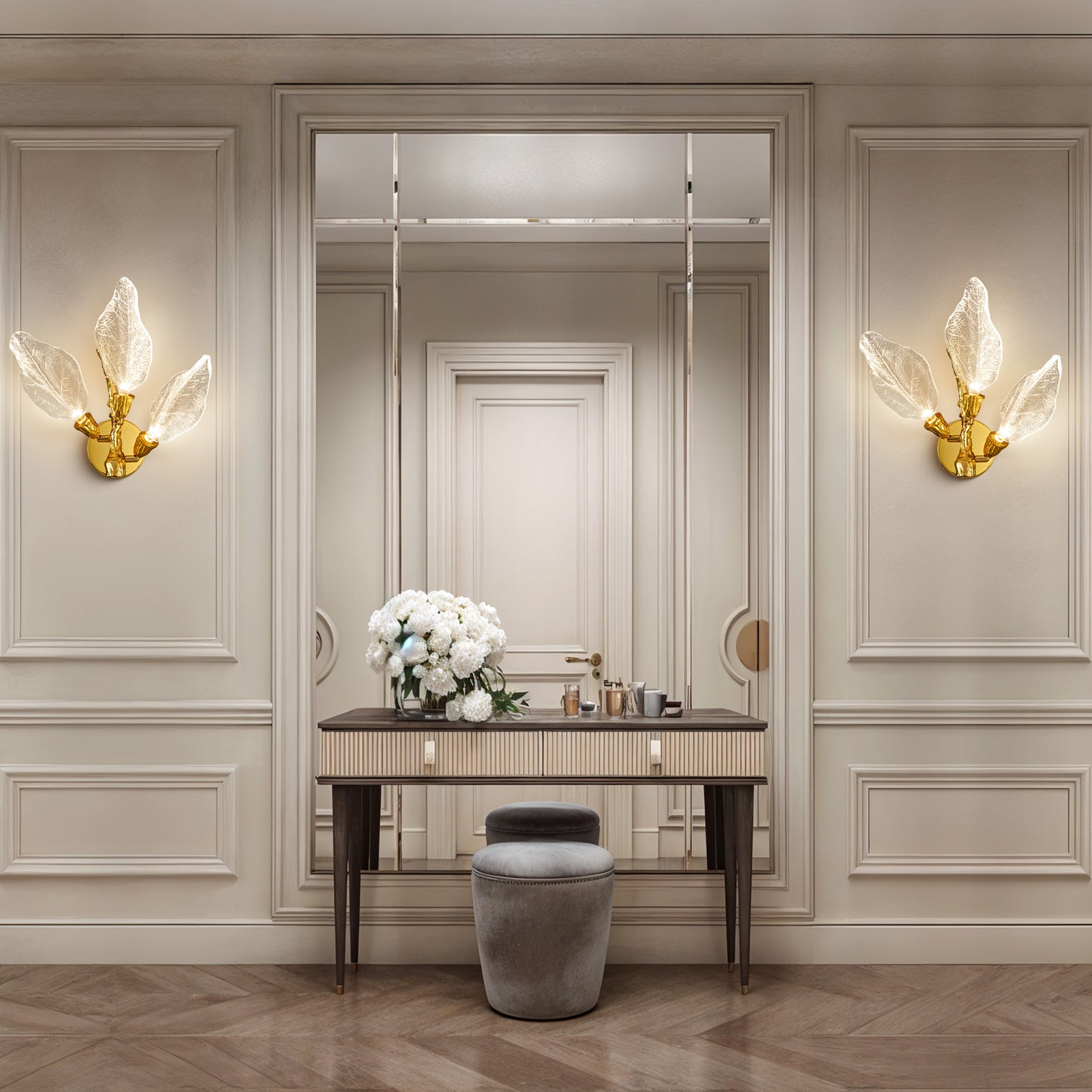 Modern 13.4 in. 3-Light Gold Bionic Leaf Wall Sconce LED Vanity Lighting Fixtures for Bathroom Hallway Living Room Stair