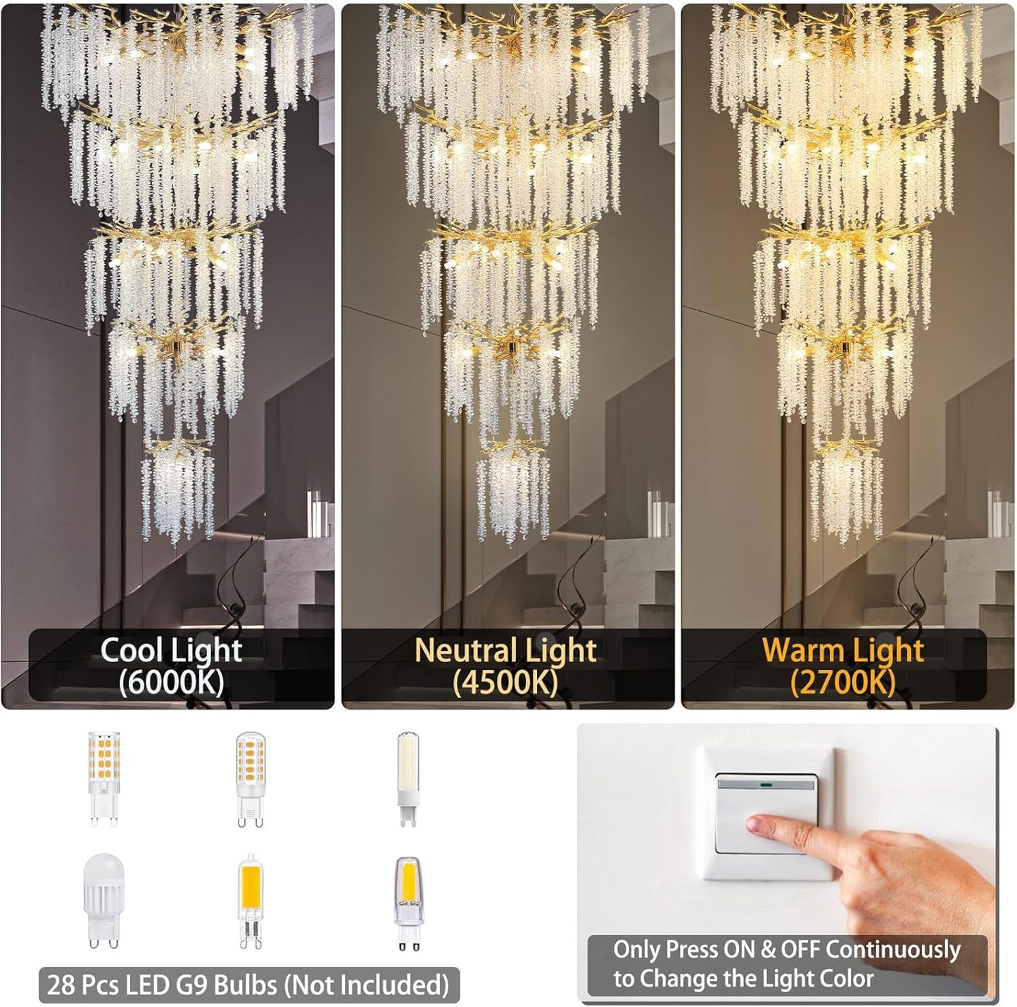 28-Lights Gold Luxury Crystal Chandelier for Dining Room, Living Room, Kitchen Island-No Bulbs Included
