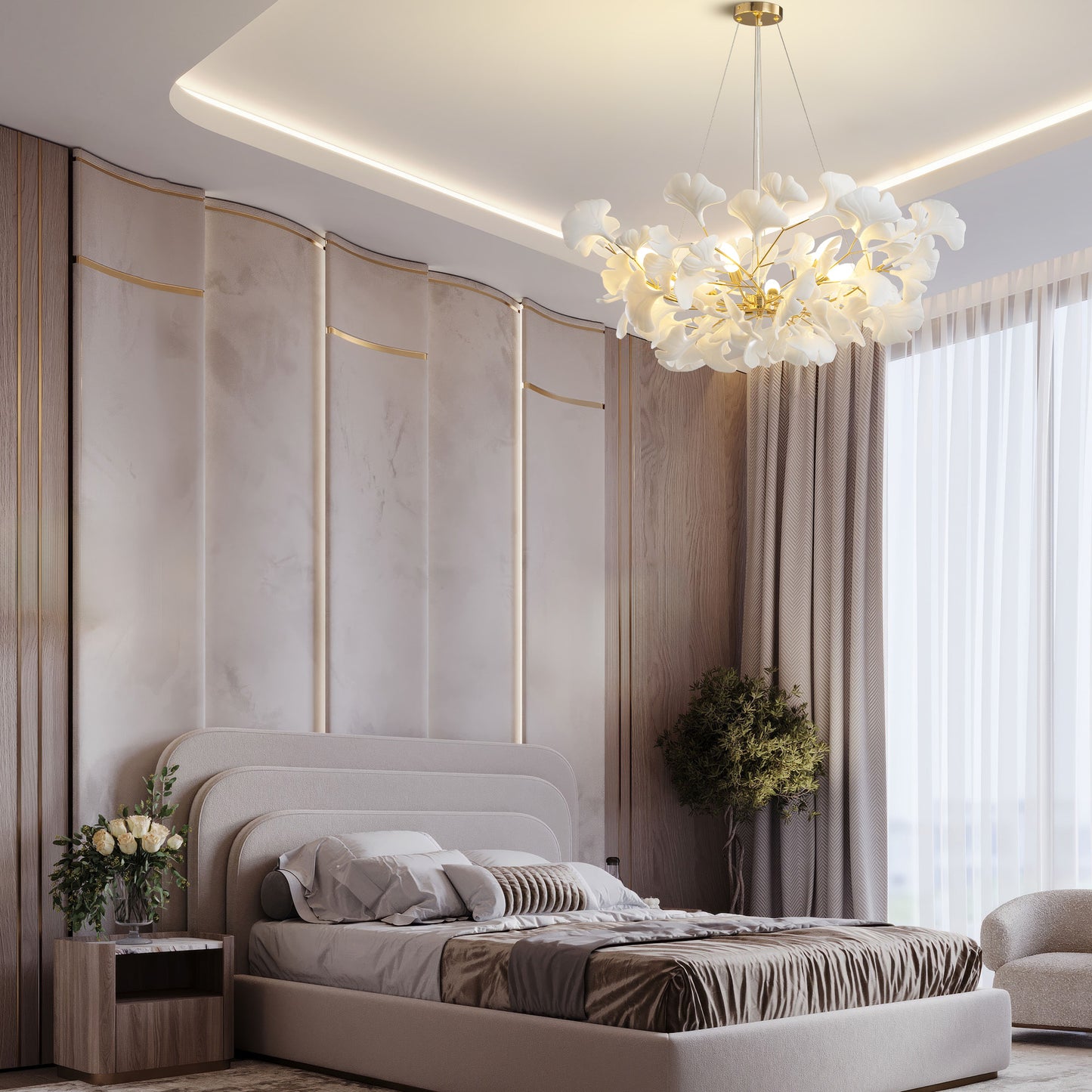 8-Light Gold Chandelier, Luxury Ginkgo Branch Chandelier for Living Room, Dining Room, Foyer, Kitchen Island-L 39 in.