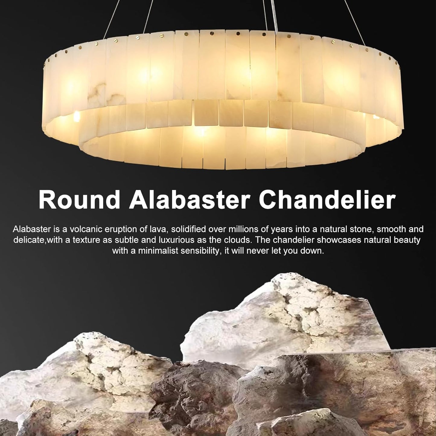 10-Light White Alabaster Chandelier, Modern Round Chandelier for Dining Room, Living Room, Kitchen Island