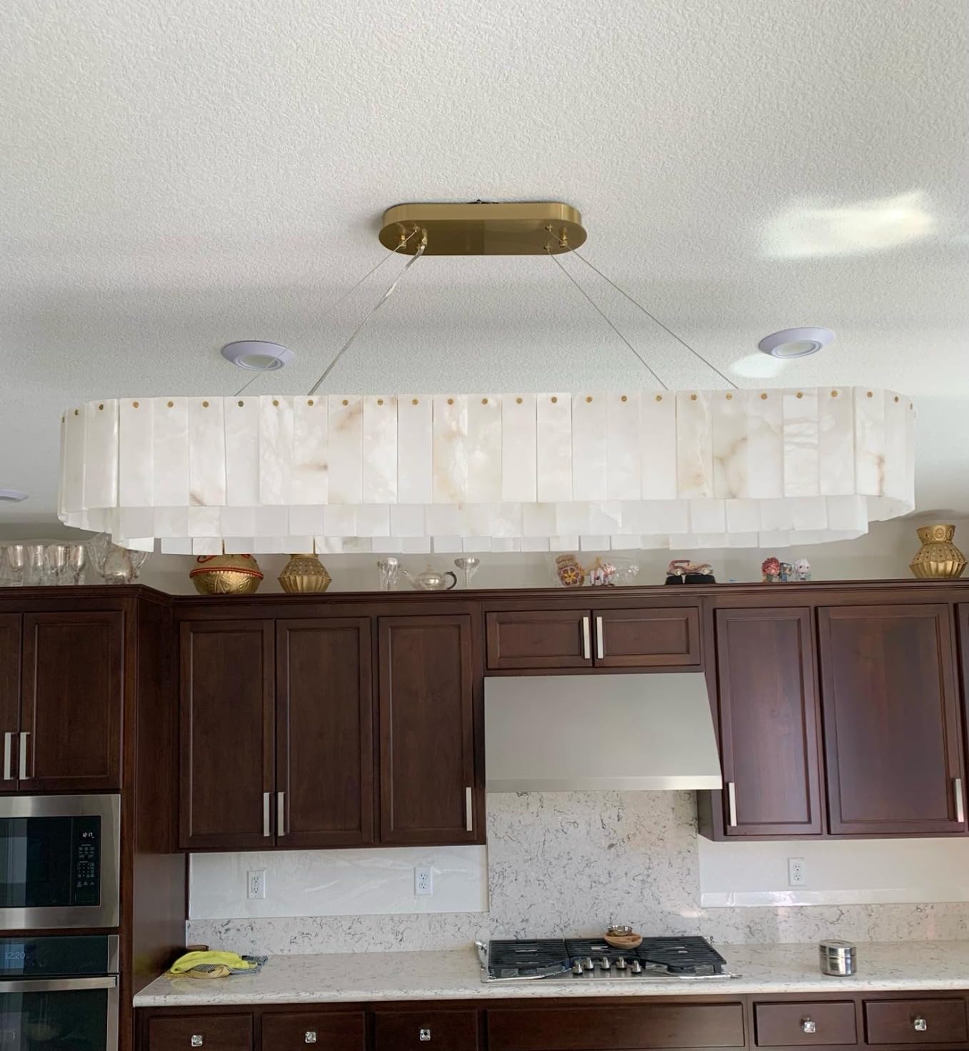 12-Light White Alabaster Chandelier, Adjustable Modern Rectangle Chandelier for Dining Room, Living Room, Kitchen Island