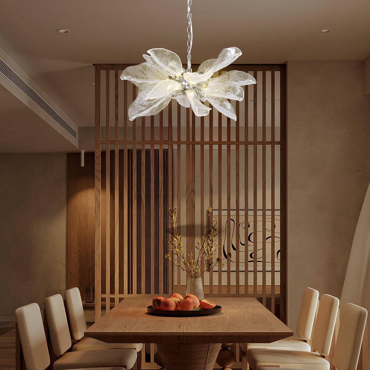 D23 in. 16-Light Silver Modern Chandelier, Crystal Leaf Chandelier for Bedroom, Dining Room, Living Room, Foyer