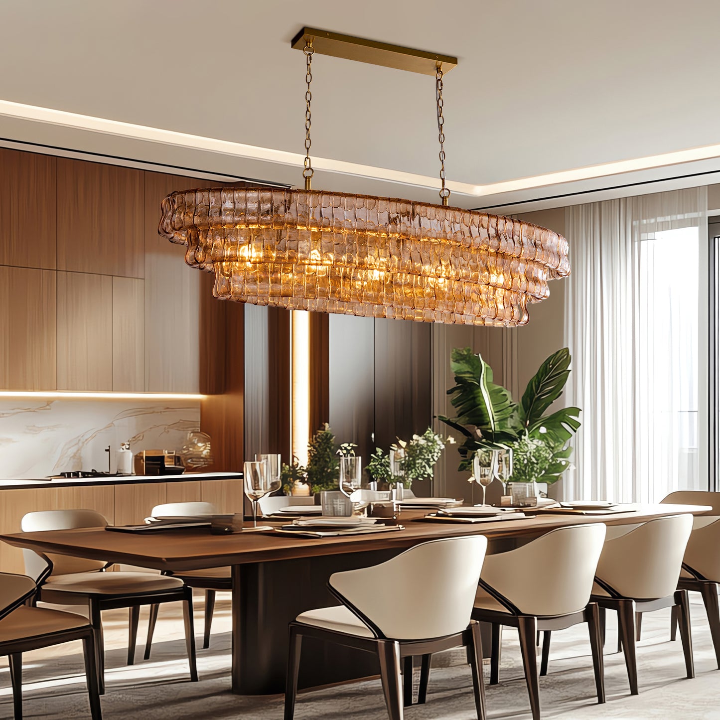 Modern Chandelier 54 in. 5-Lights Luxury Linear Gold Chandelier for Dining Room, Kitchen, Living Room, Bar