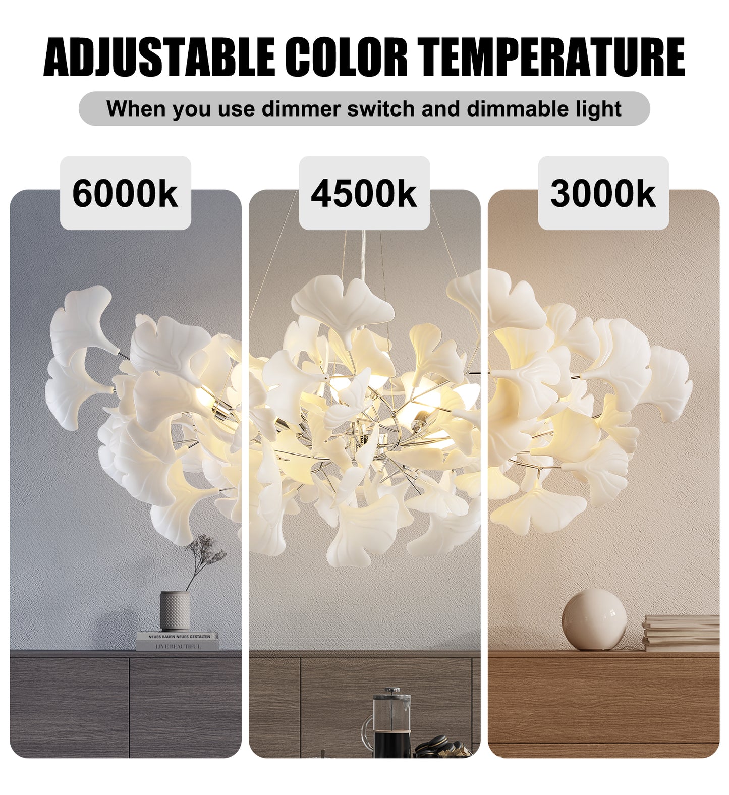 8 Light Silver Chandelier, Luxury Ginkgo Branch Chandelier for Living Room, Dining Room, Foyer, Kitchen Island-L39 in.