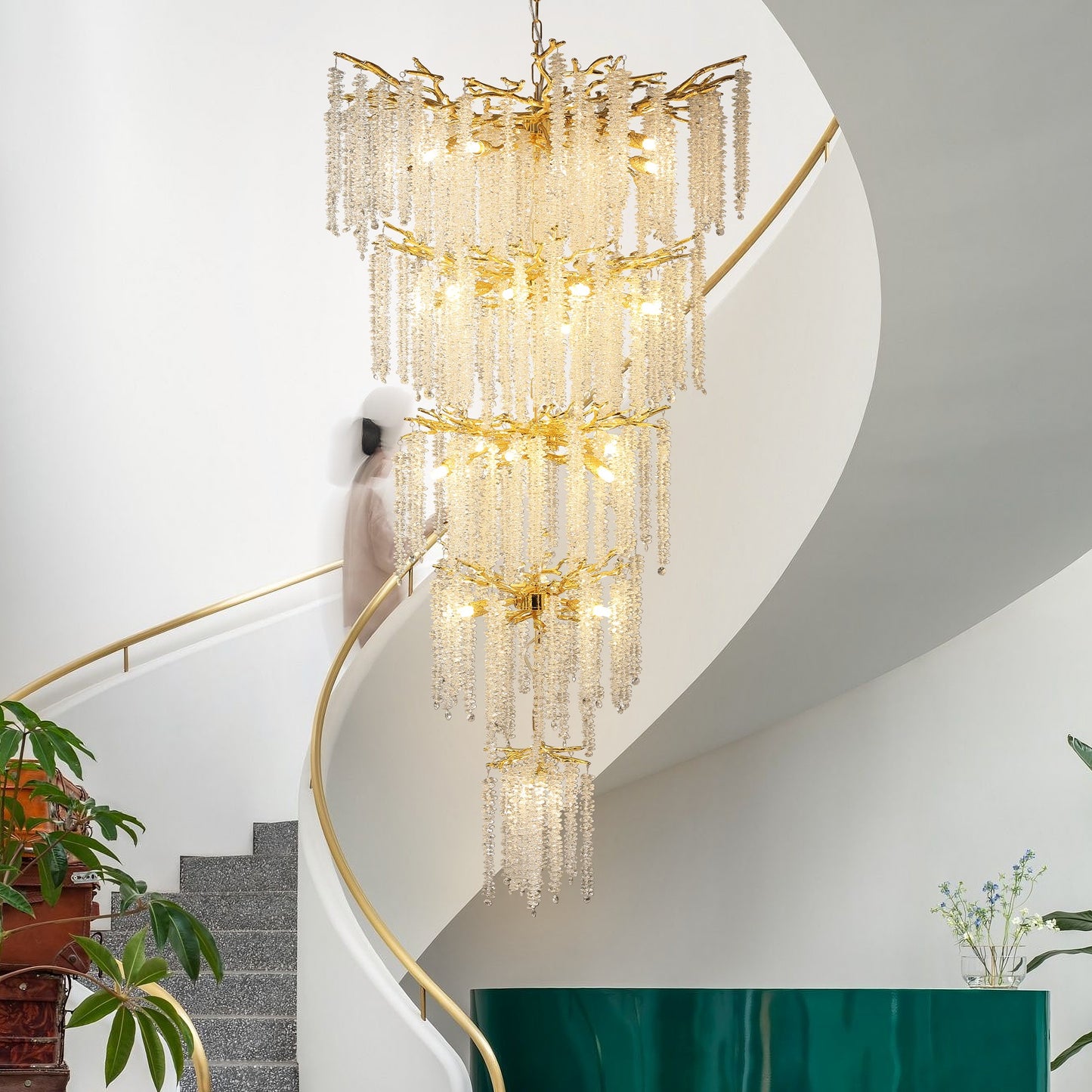 28-Lights Gold Luxury Crystal Chandelier for Dining Room, Living Room, Kitchen Island-No Bulbs Included