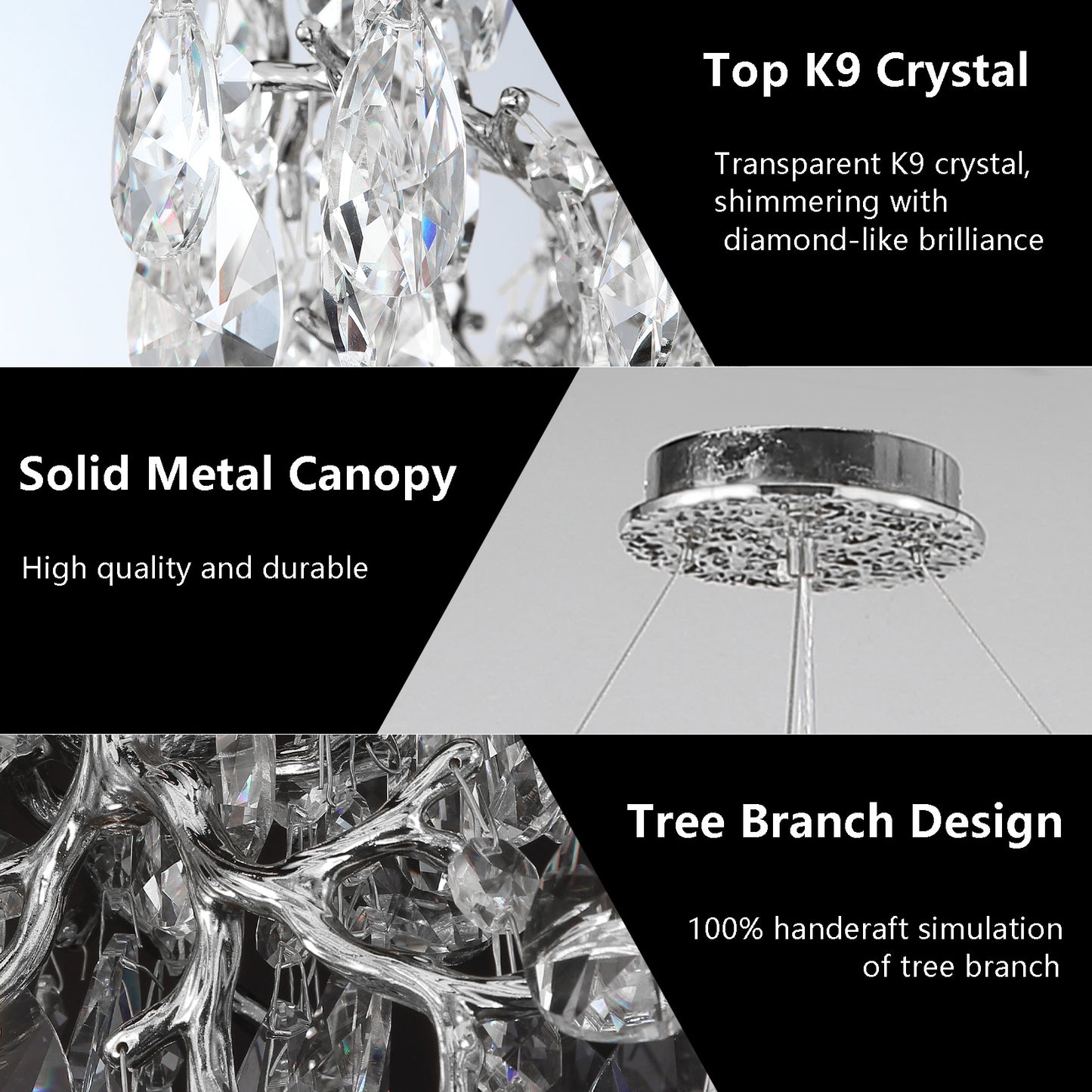 47.2" 14-Lights Silver Luxury Crystal Linear Chandelier, Modern Branch Chandelier for Dinning Room, Kitchen, Living Room