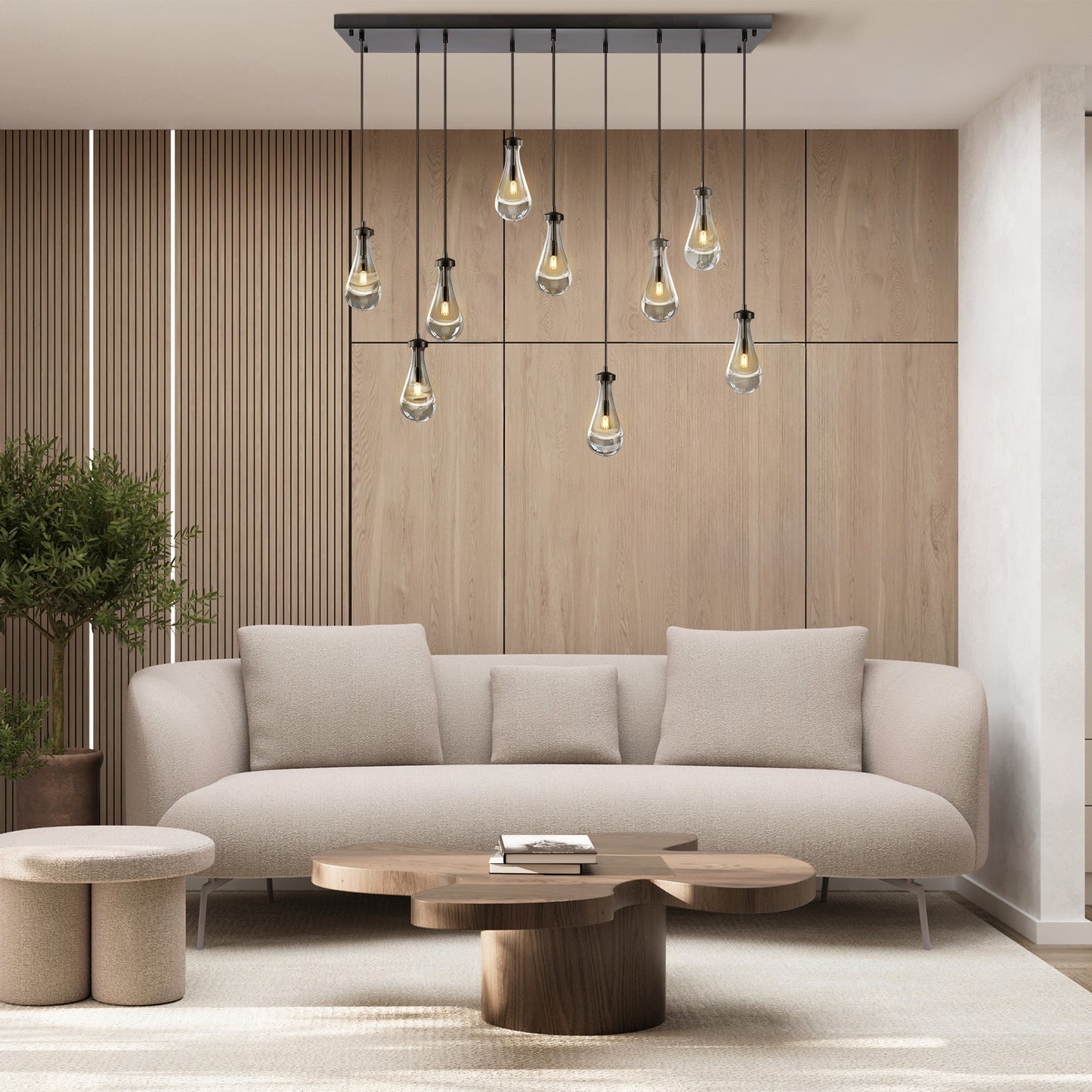 9-Lights Black Raindrop Chandelier, Modern Glass Pendant Light for Living Room, Kitchen Island, Bulb Included