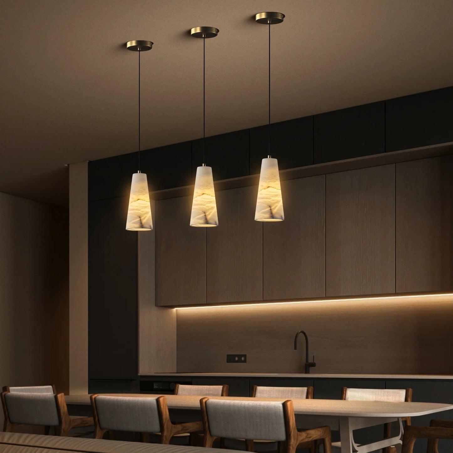 1-Light Gold Pendant Light, Conical Natural Alabaster Shade Pendant Light for Dining Room, Kitchen Island(Bulb Included)