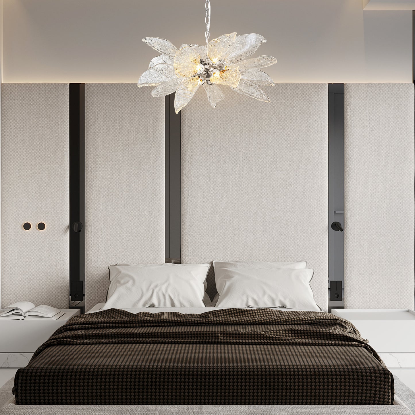 D23 in. 16-Light Silver Modern Chandelier, Crystal Leaf Chandelier for Bedroom, Dining Room, Living Room, Foyer