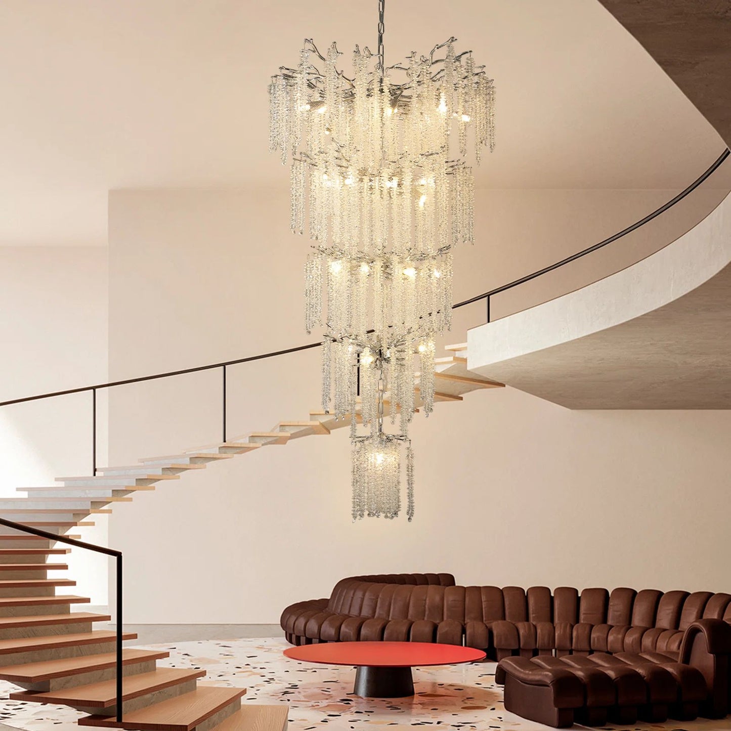 118 in. H, 28-Lights Silver Luxury Crystal Chandelier, Tree Branches Chandelier for Entryway High Ceiling Chandelier