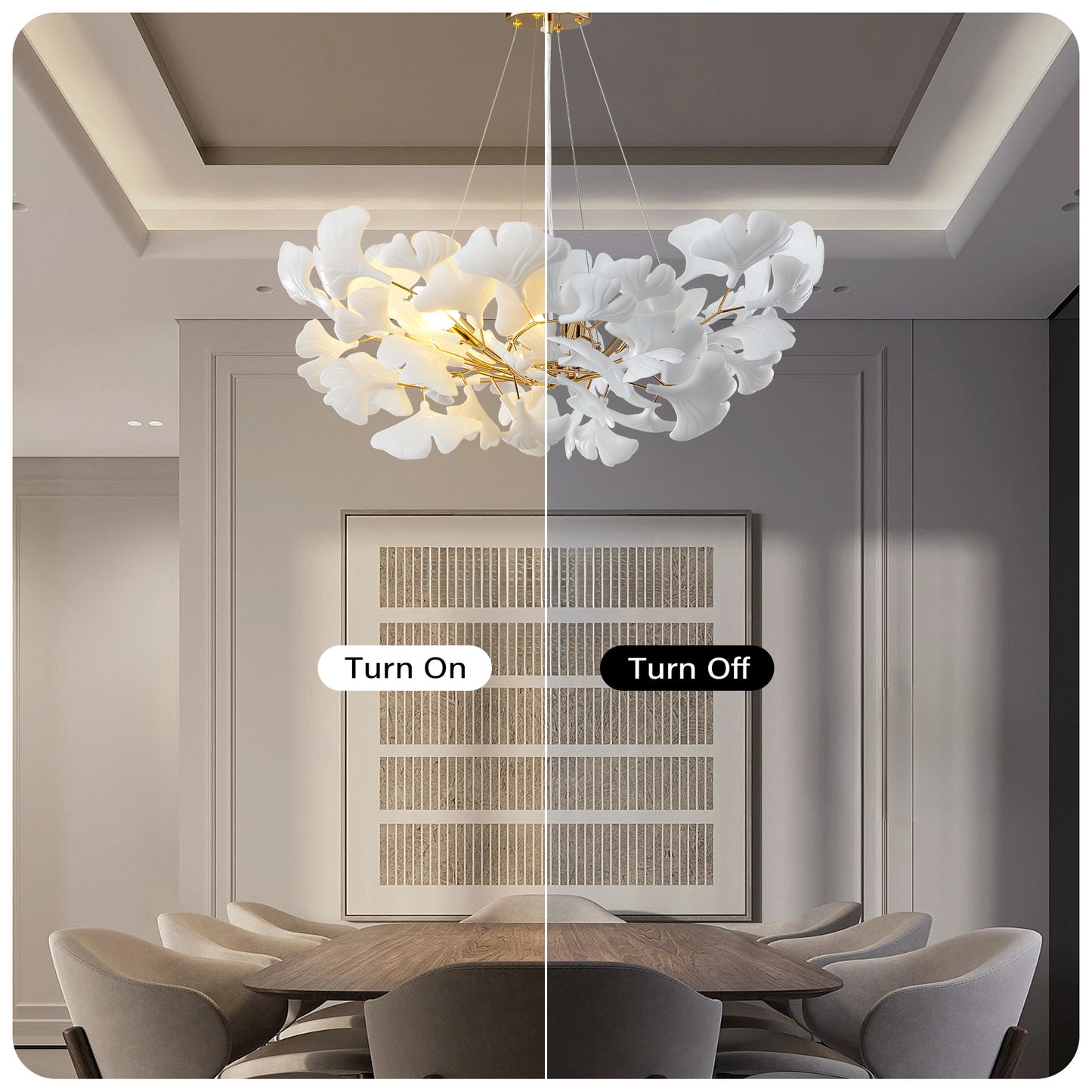 6 Light Gold Chandelier, Luxury Ginkgo Branch Chandelier for Living Room, Dining Room, Foyer, Kitchen Island-L31 in.