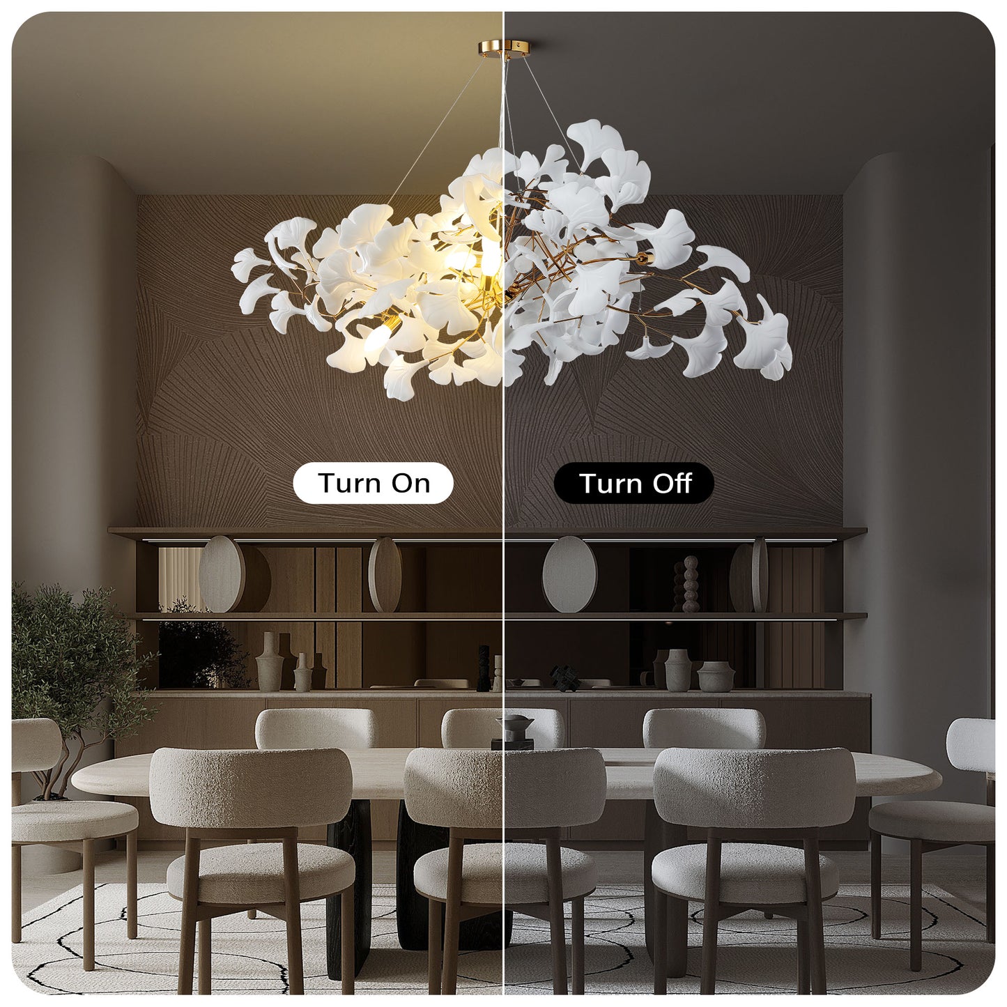10 Light Gold Chandelier, Luxury Ginkgo Branch Chandelier for Living Room, Dining Room, Foyer, Kitchen Island-L59 in.