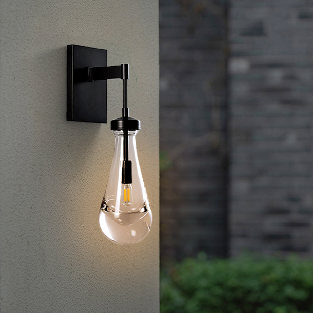 17.7 in. H 1-Light Black Wall Sconce, Raindrop Wall Lighting with Hand Blown Solid Glass and Brass Base (2-Sets)