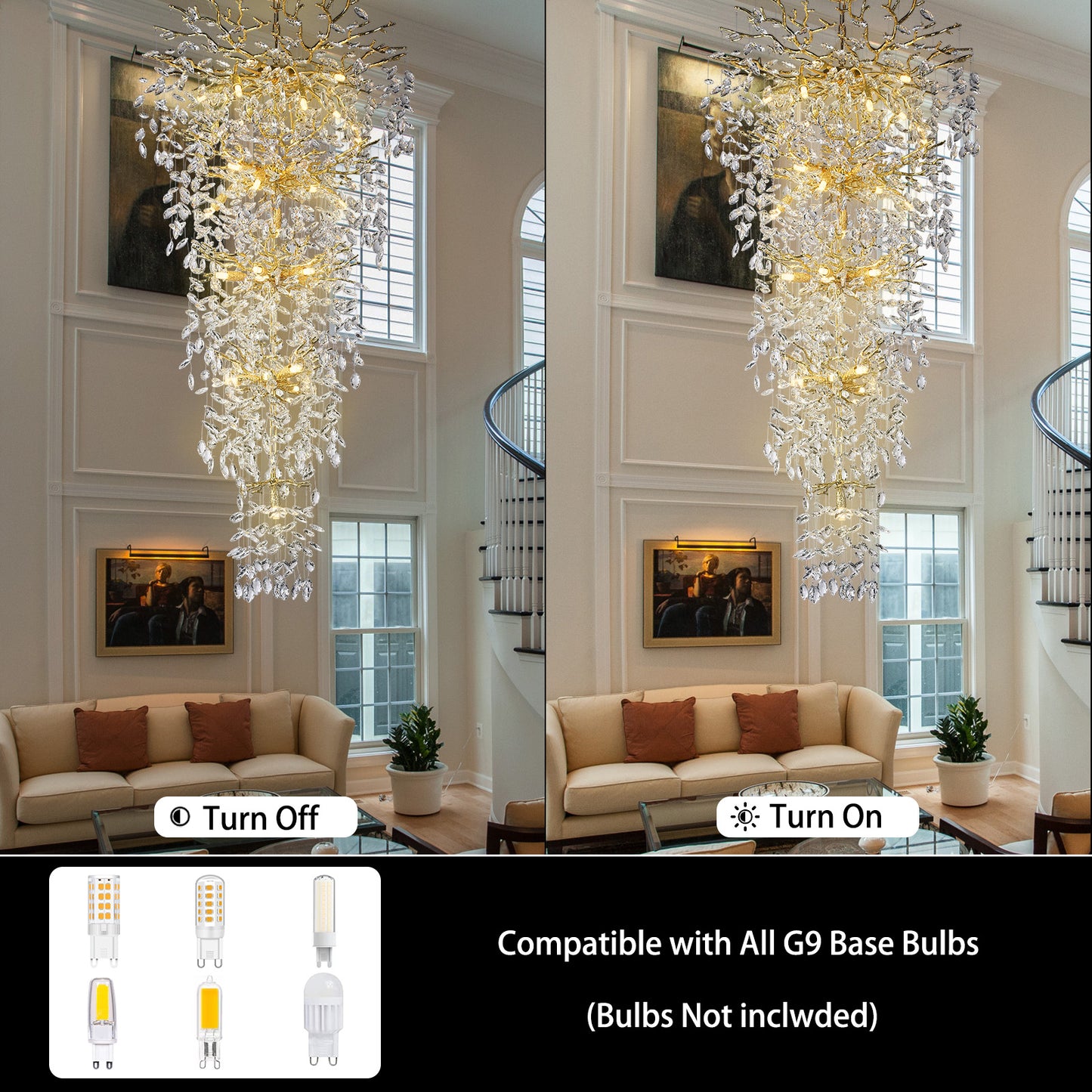 Modern Chandelier 118 in. 28-Light Crystal Gold Chandelier for Foyer, Living room, Multiple Tiers Chandelier