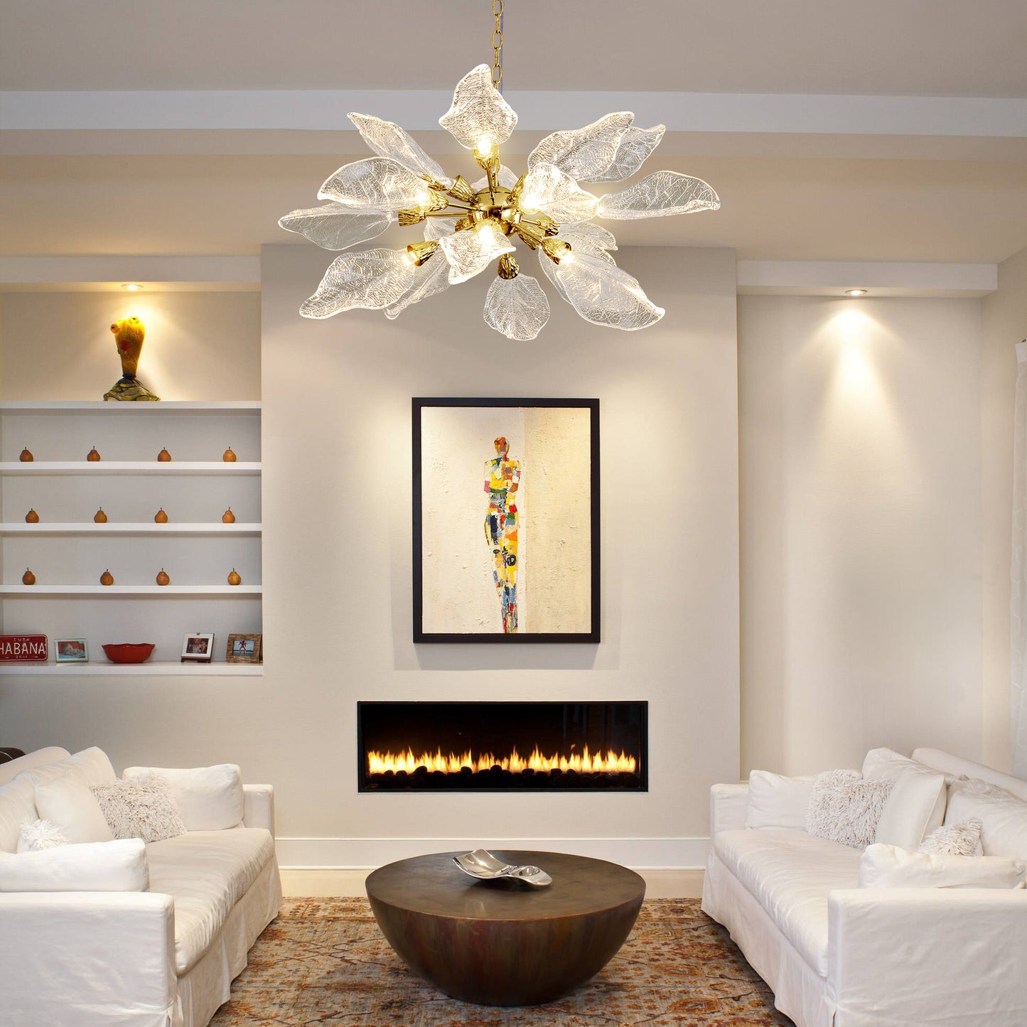 D31.5 in. 18-Light Gold Modern Chandelier, Crystal Leaf Chandelier for Bedroom, Dining Room, Living Room, Foyer