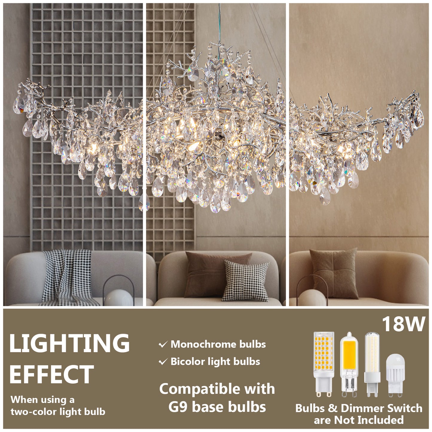 47.2" 14-Lights Silver Luxury Crystal Linear Chandelier, Modern Branch Chandelier for Dinning Room, Kitchen, Living Room