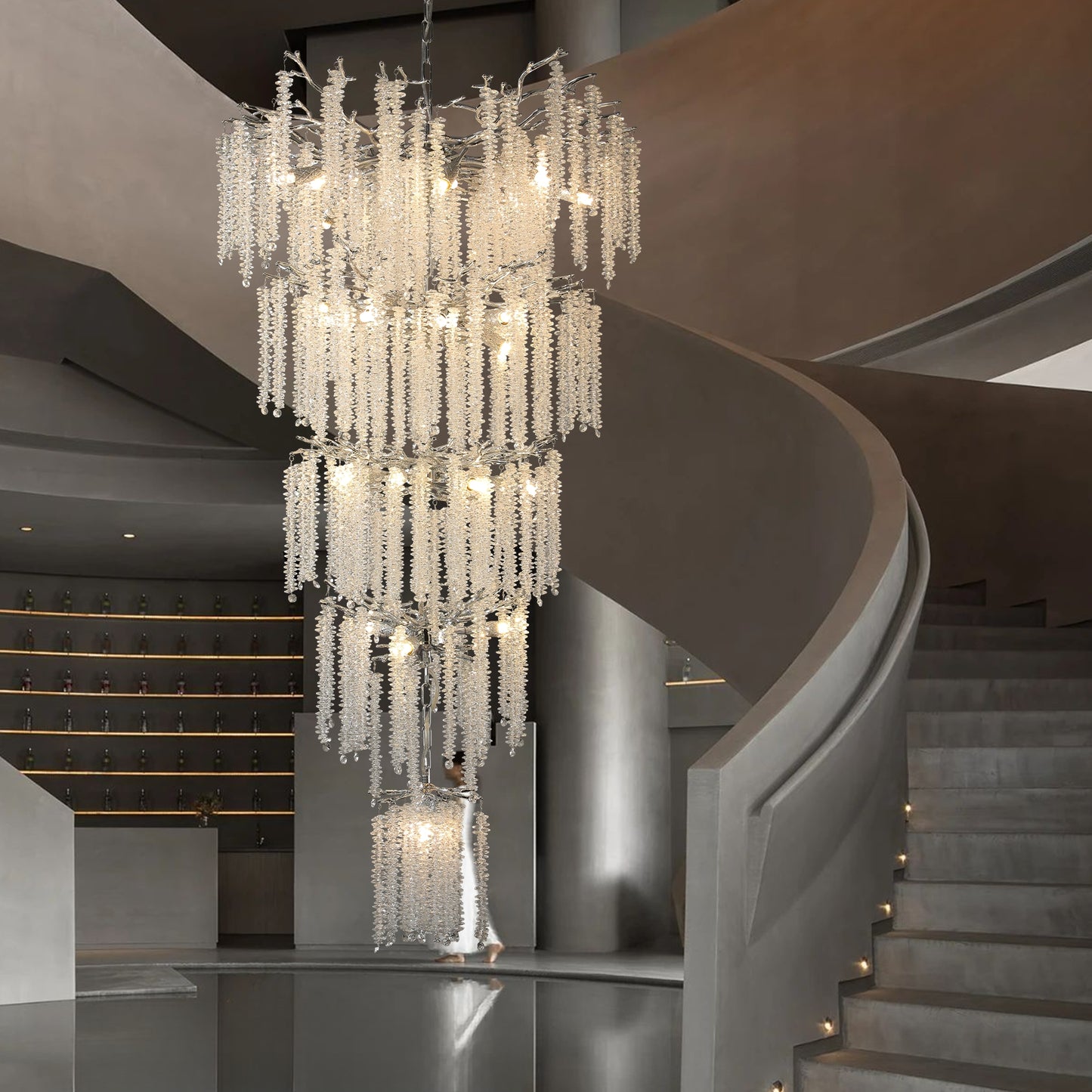 118 in. H, 28-Lights Silver Luxury Crystal Chandelier, Tree Branches Chandelier for Entryway High Ceiling Chandelier
