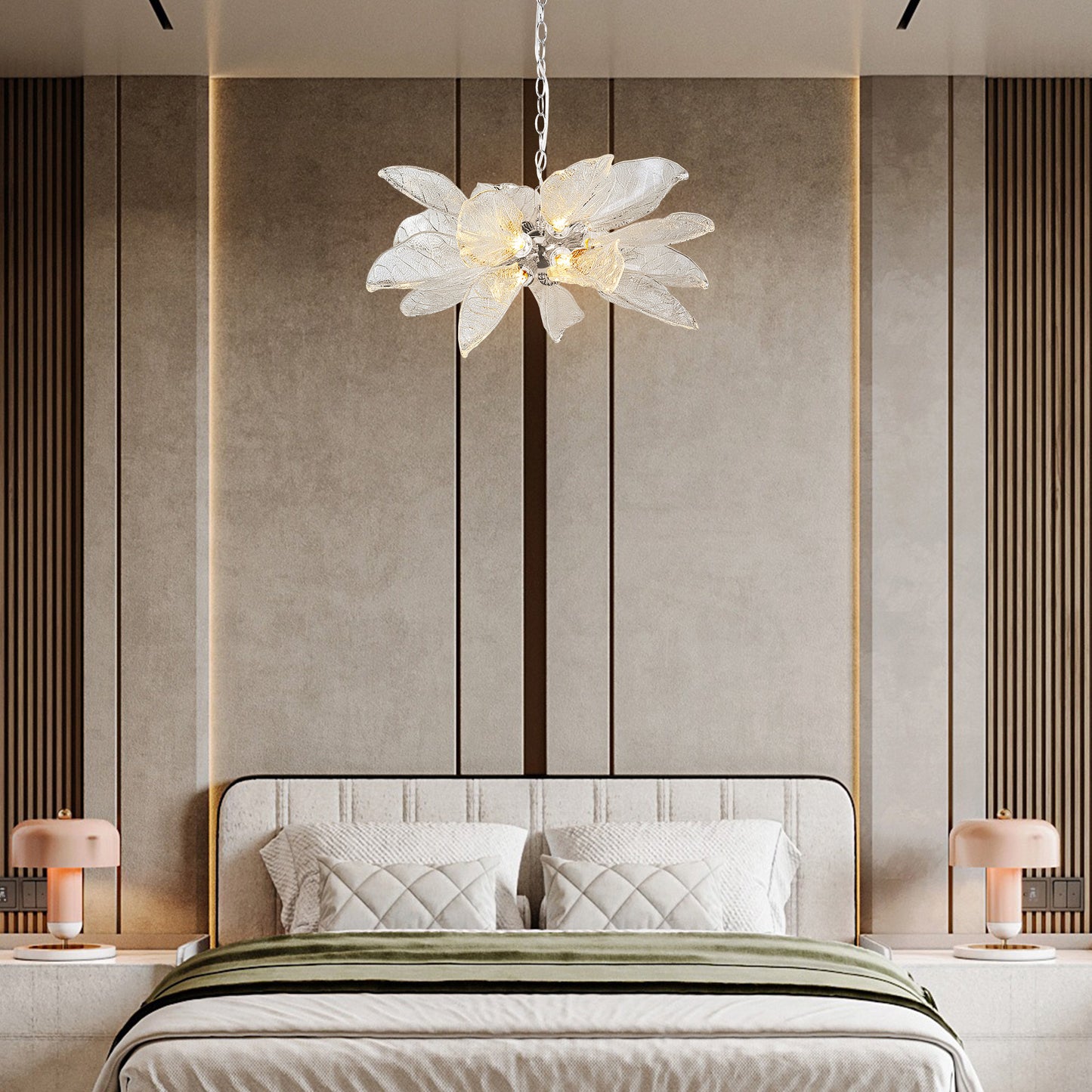 D23 in. 16-Light Silver Modern Chandelier, Crystal Leaf Chandelier for Bedroom, Dining Room, Living Room, Foyer