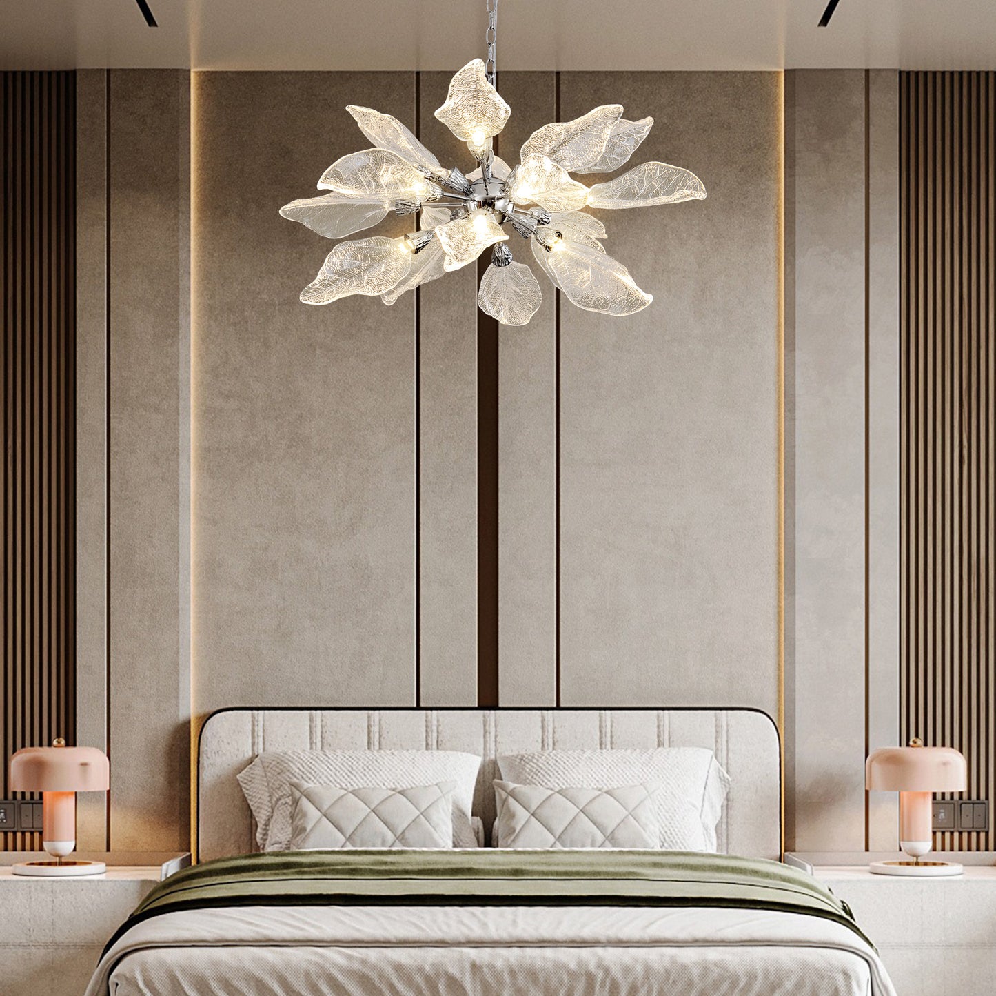 D31.5 in. 18-Light Silver Modern Chandelier, Crystal Leaf Chandelier for Bedroom, Dining Room, Living Room, Foyer