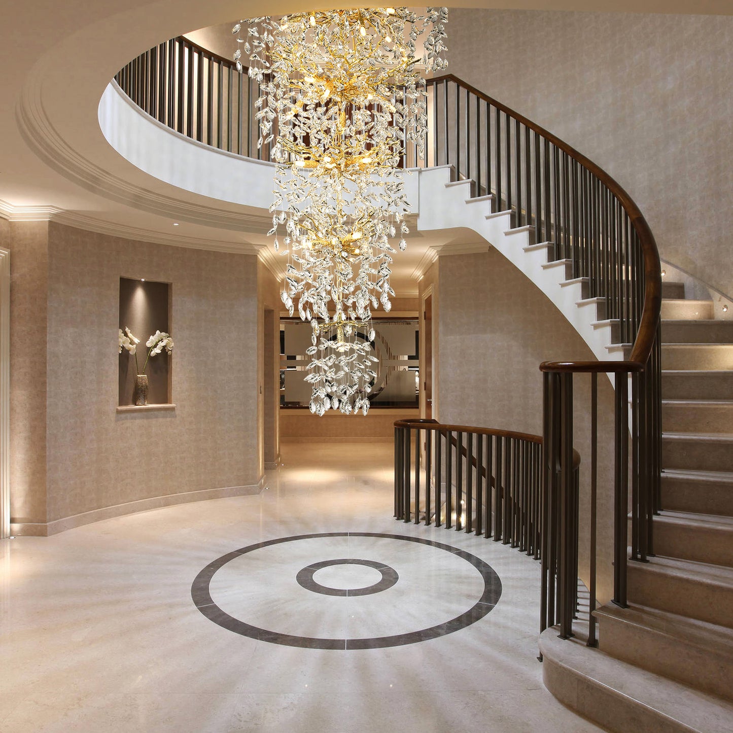Modern Chandelier 118 in. 28-Light Crystal Gold Chandelier for Foyer, Living room, Multiple Tiers Chandelier