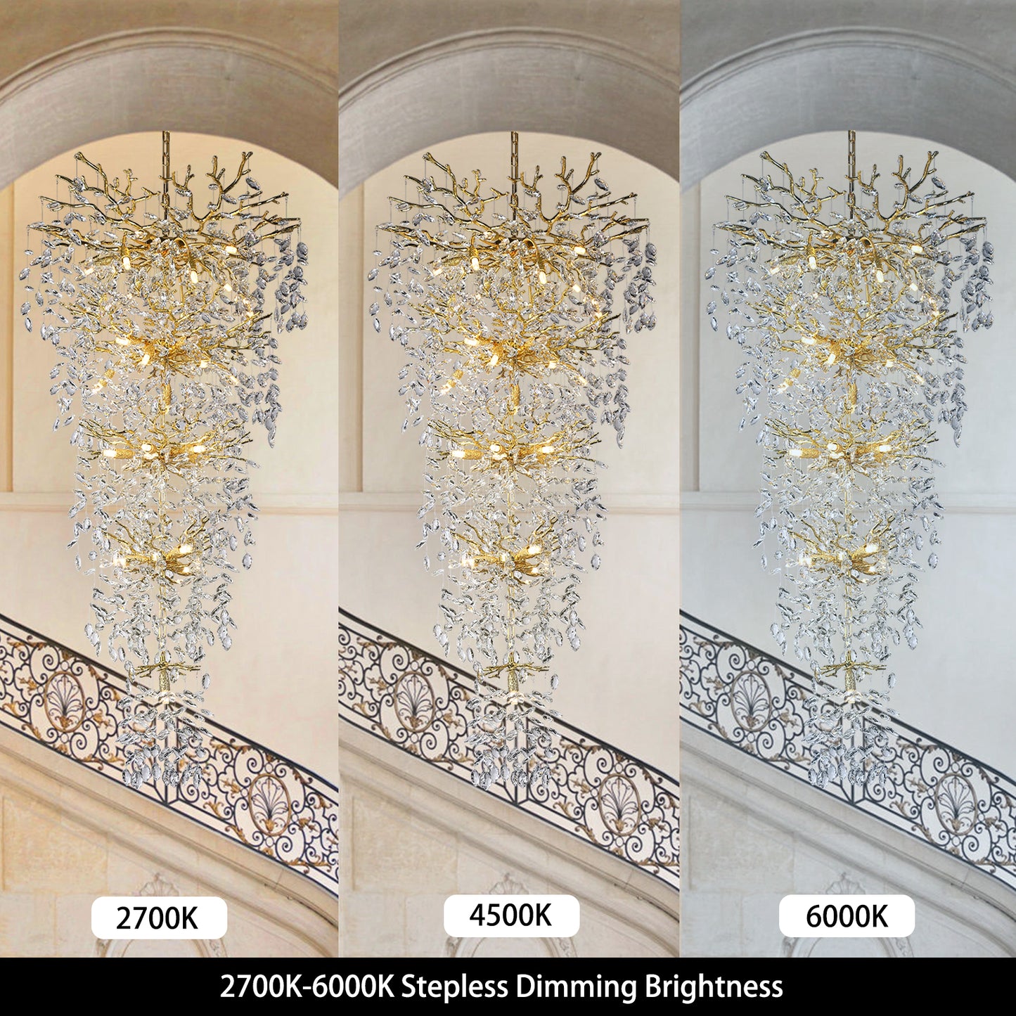 Modern Chandelier 118 in. 28-Light Crystal Gold Chandelier for Foyer, Living room, Multiple Tiers Chandelier