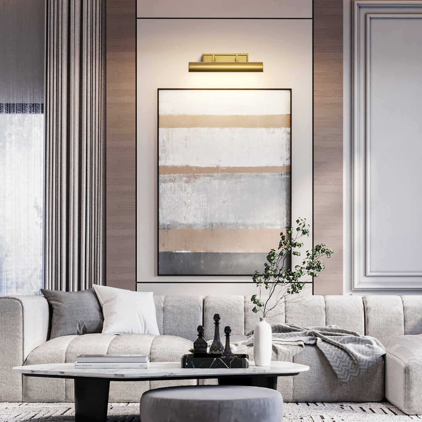 24 in. 1-Light Gold Modern Vanity Light with White Shade