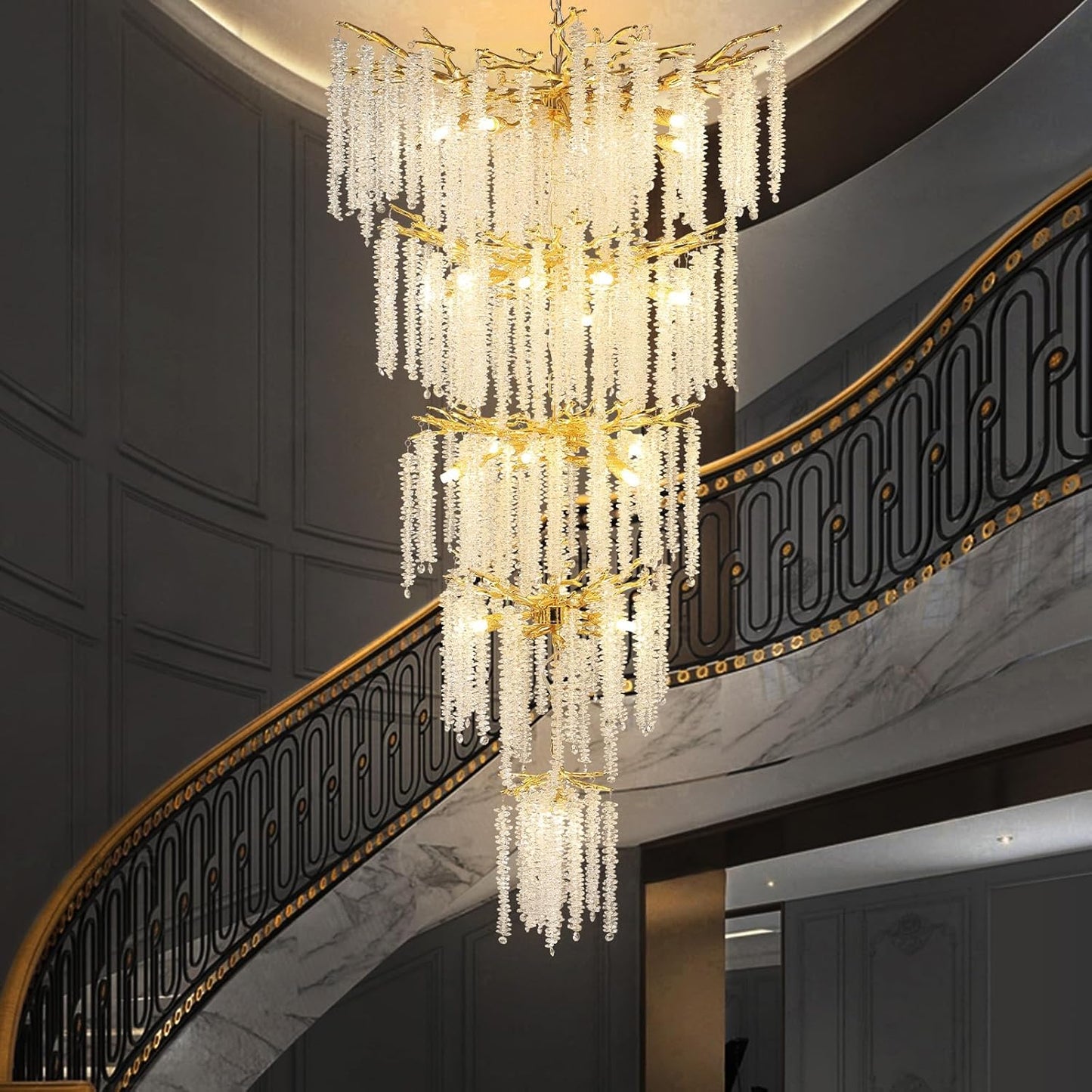 28-Lights Gold Luxury Crystal Chandelier for Dining Room, Living Room, Kitchen Island-No Bulbs Included