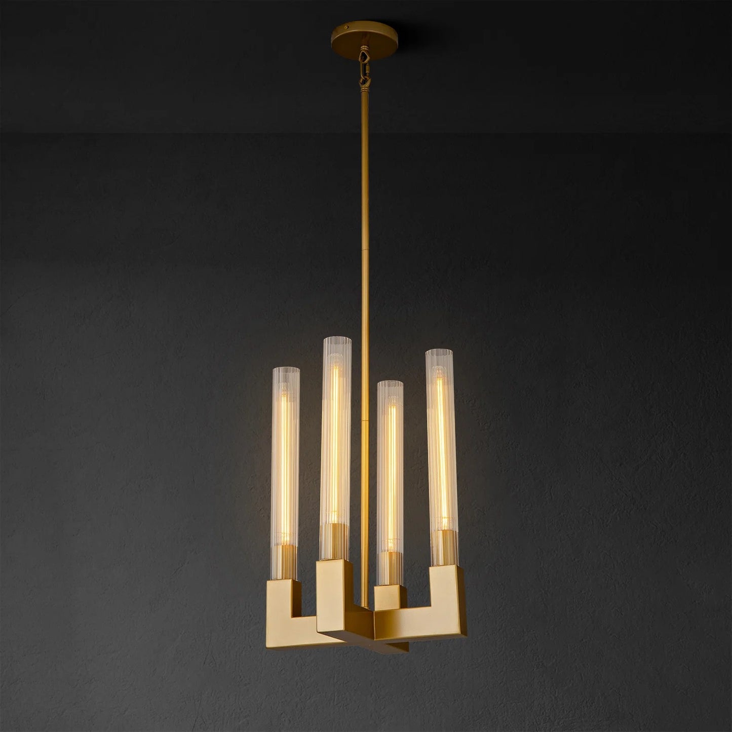 Luxury Pendant Light 12.6 in. 4-Light Gold Modern Candle Style Chandelier with Glass Tube Dinning Room Kitchen Island
