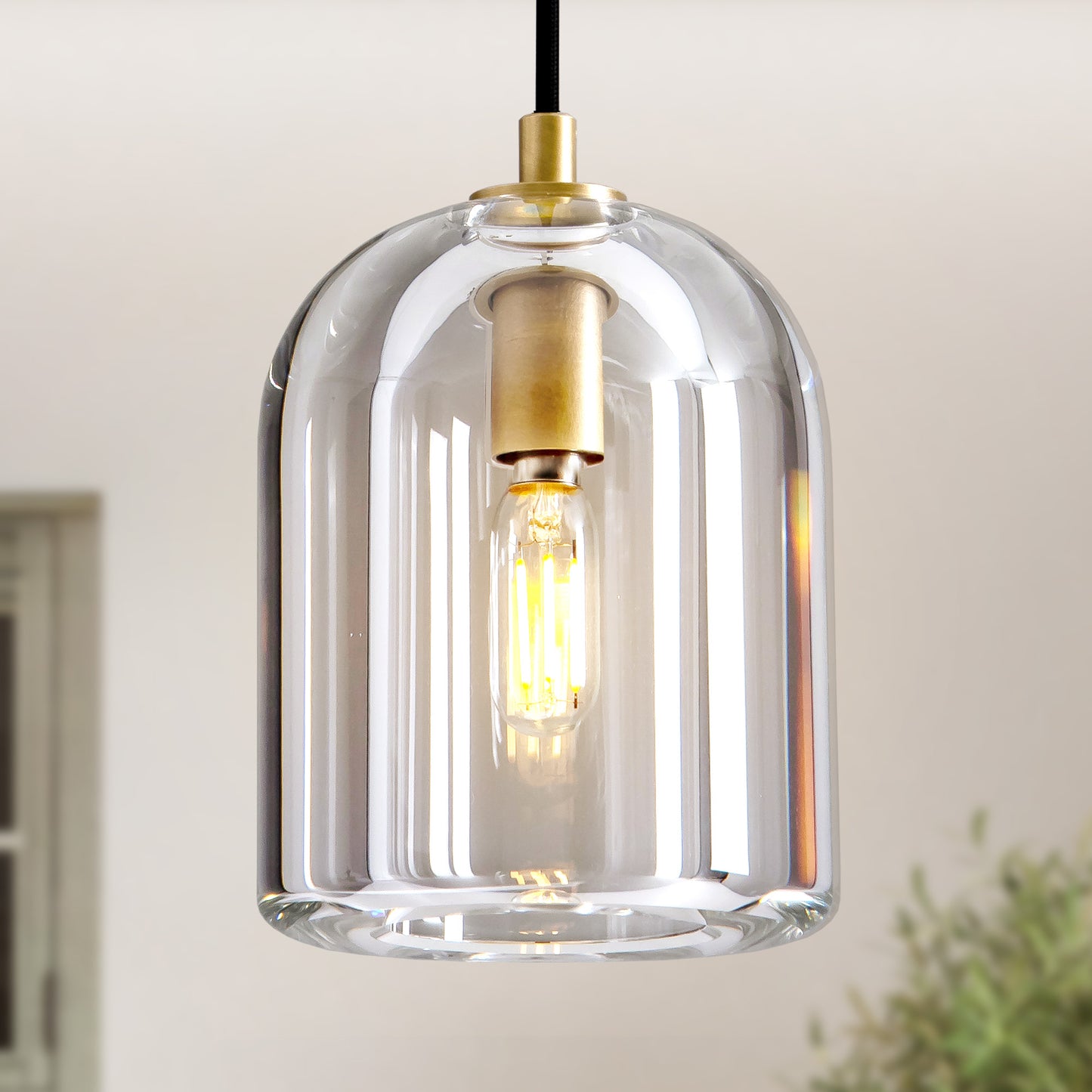 1-Light Gold Pendant Light, Modern Indoor Pendant Light with Crystal Shade for Kitchen Island, Dining Room, Living Room
