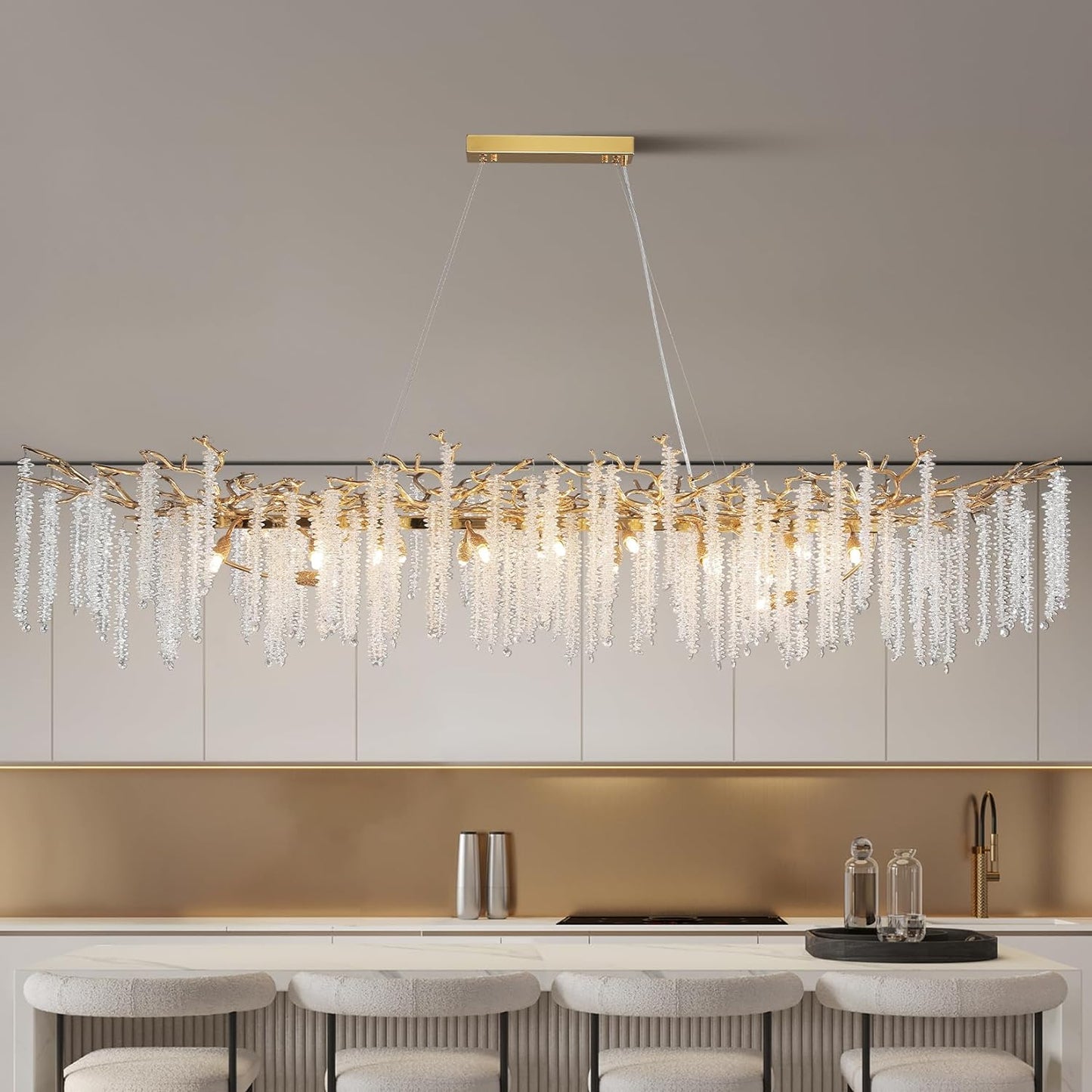 20-Light Gold Chandelier, Luxury Flush Mount Chandelier with K9 Crystal, for Dining Room, Living Room, Kitchen and Foyer