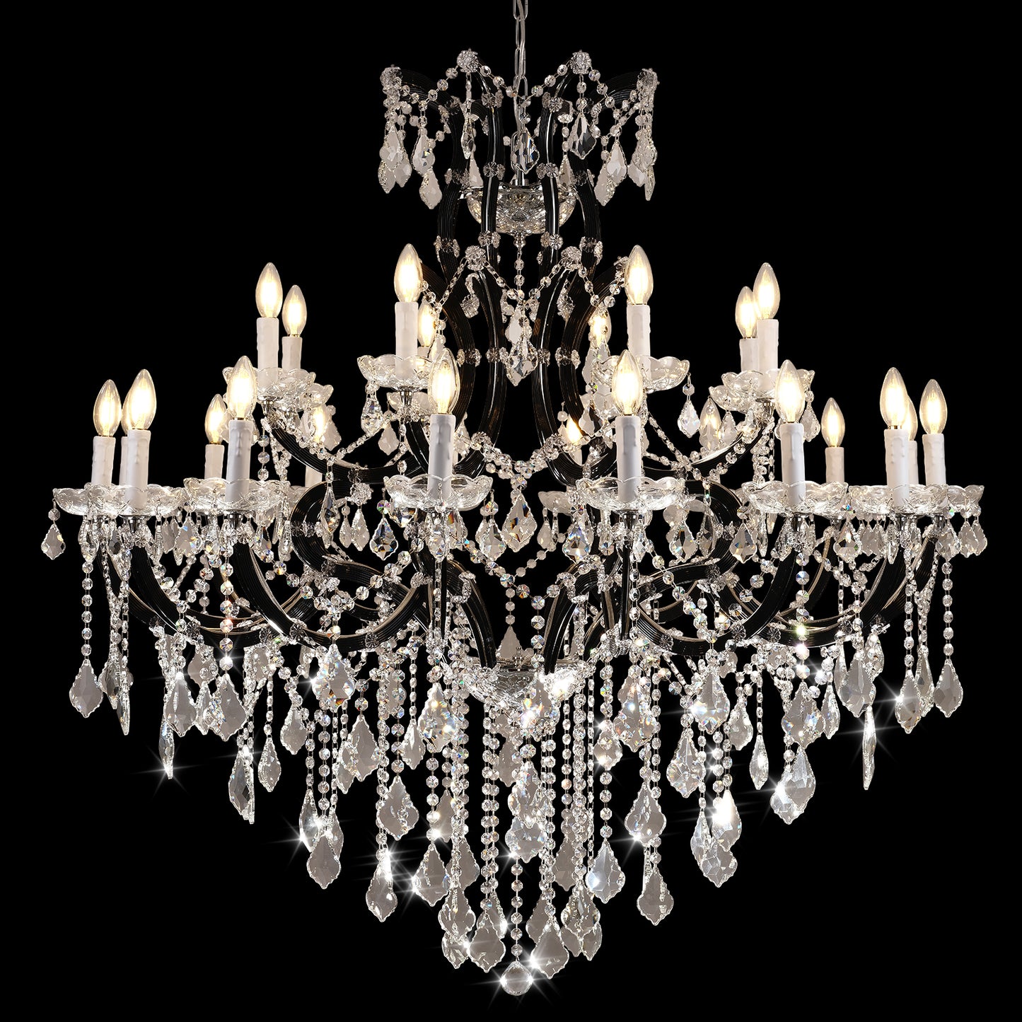 Candle Chandelier 49 in. 24-Lights Black Luxury Crystal Chandelier for Dinning Room, Living Room,Foyer,Bedroom,Staircase