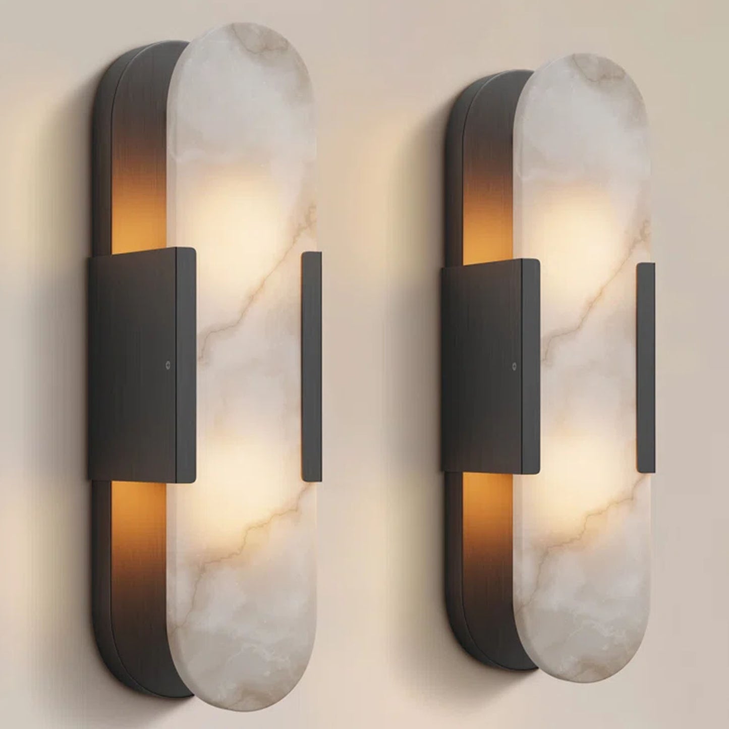 19.8 in. 2-Light Alabaster Black Wall Sconce, Natural Marble Wall Light for Living Room, Dining Room, Bedroom (2-Sets)