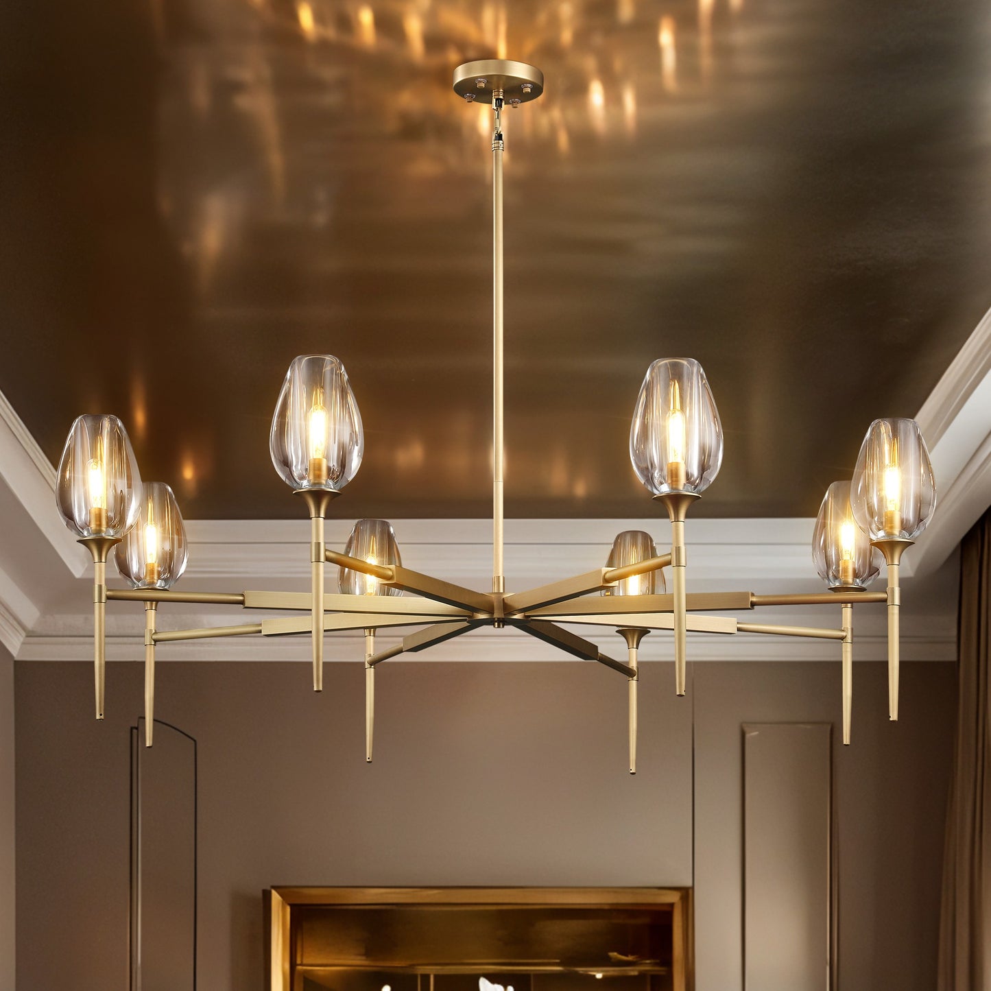 Modern Tulip Chandelier 54 in. 8-Light Gold Tulip Round Chandelier for Dining Room, Living Room, Foyer, Hallway