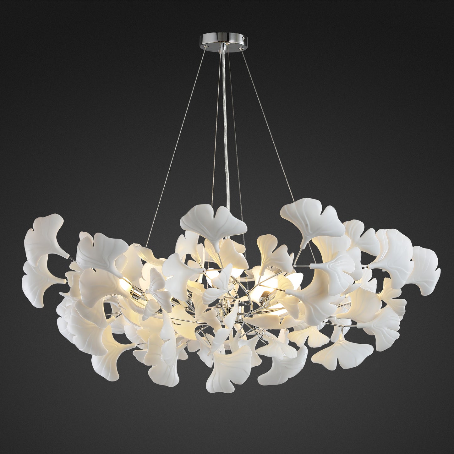 8 Light Silver Chandelier, Luxury Ginkgo Branch Chandelier for Living Room, Dining Room, Foyer, Kitchen Island-L39 in.