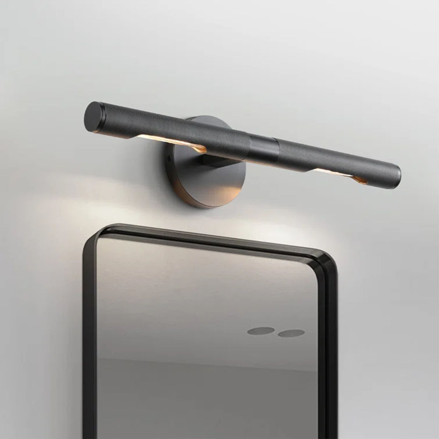 19 in. 2-Light Black Vanity Light, Mirror Wall Light with Solid Brass and Rotatable Knurled Lampshade (Bulbs Included)